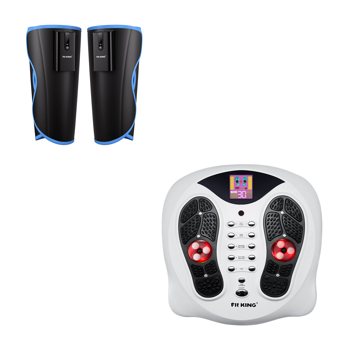 FIT KING Heated & EMS Foot Stimulator FT-036F & Cordless Calf Massager with Heat FT-125A / 126A