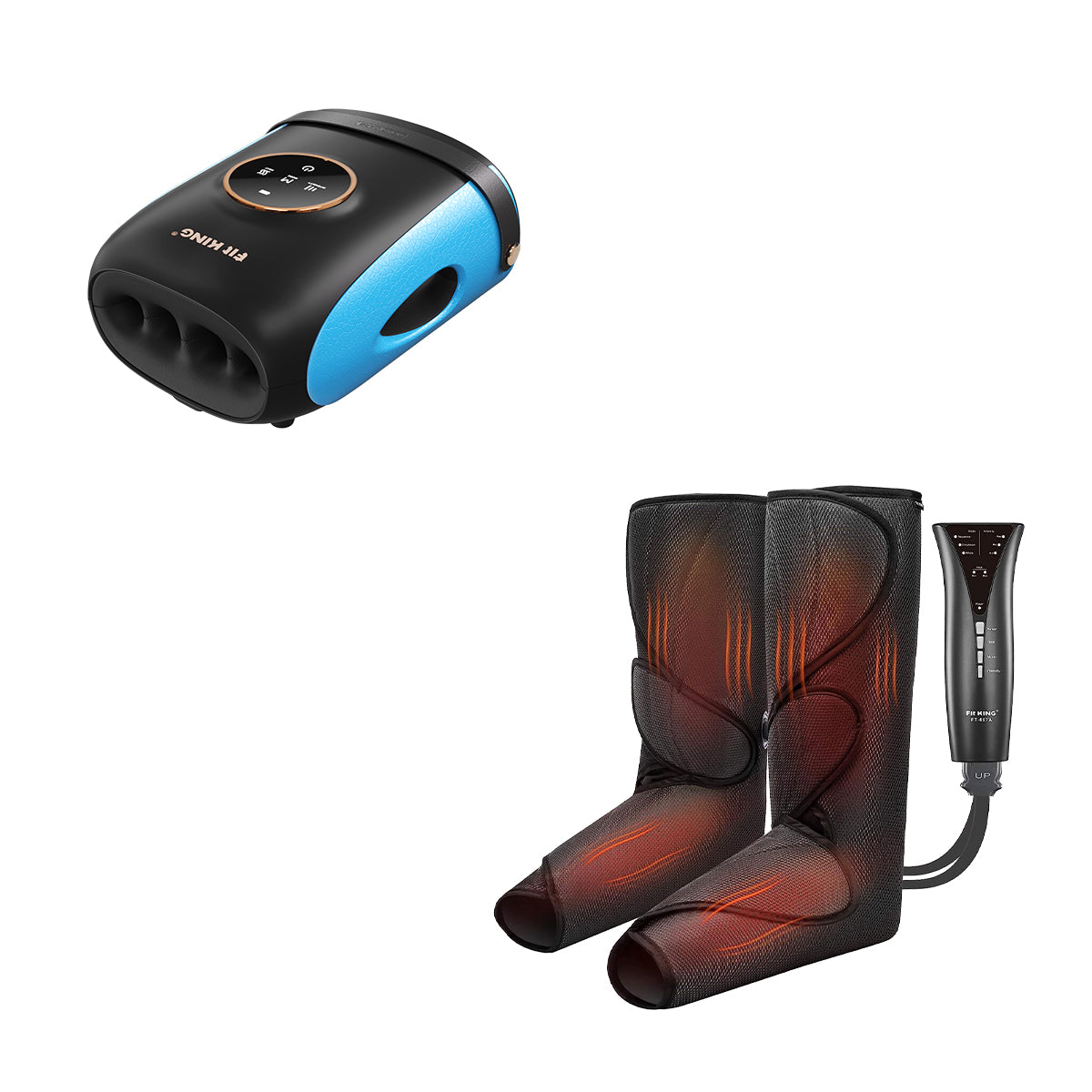 FIT KING Advanced Leg Compression Massager with Heat FT-057A & Finger and Hand Massager with Heat FT-095H