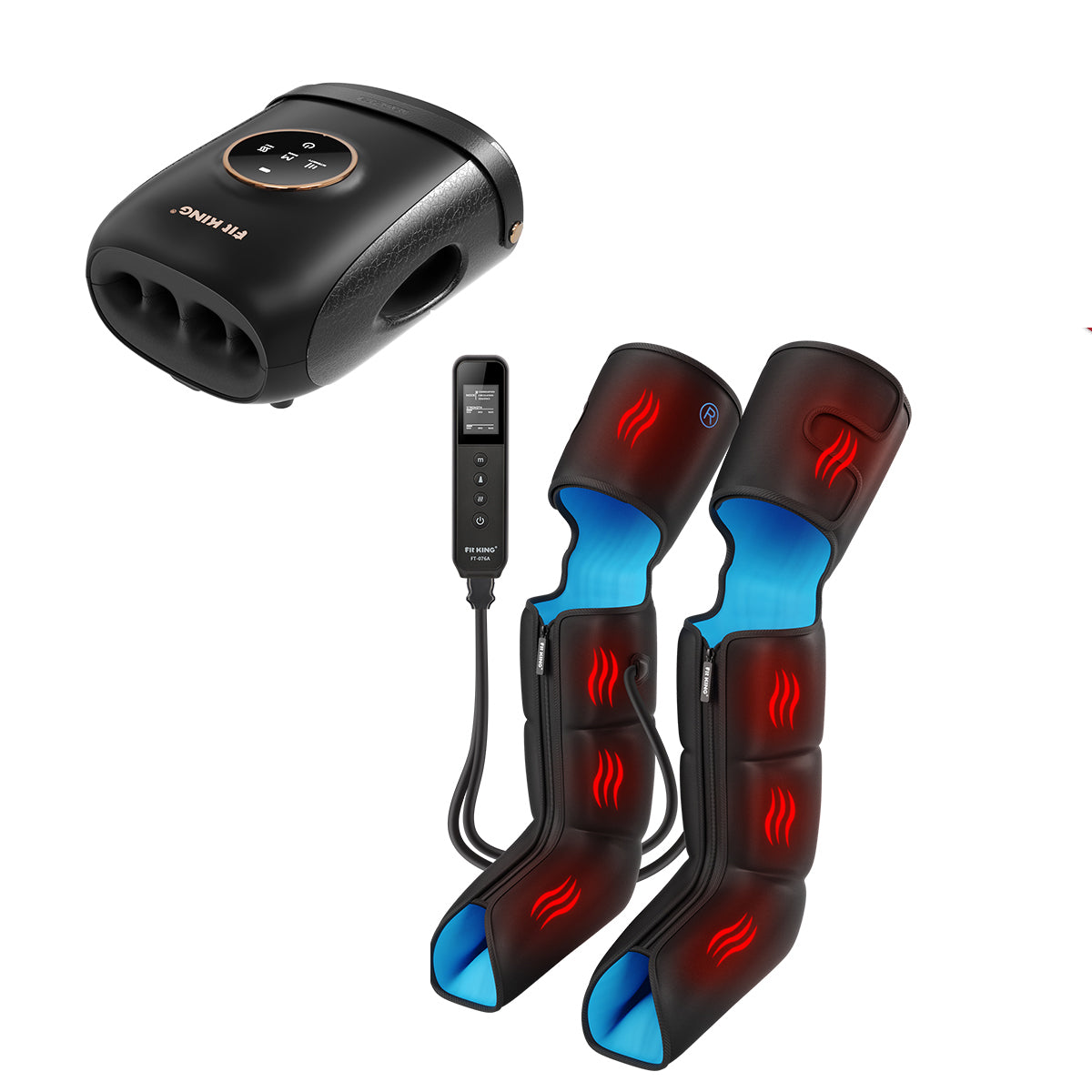 FIT KING Premium Full Leg Massager with Heat FT-076A & Finger and Hand Massager with Heat FT-095H