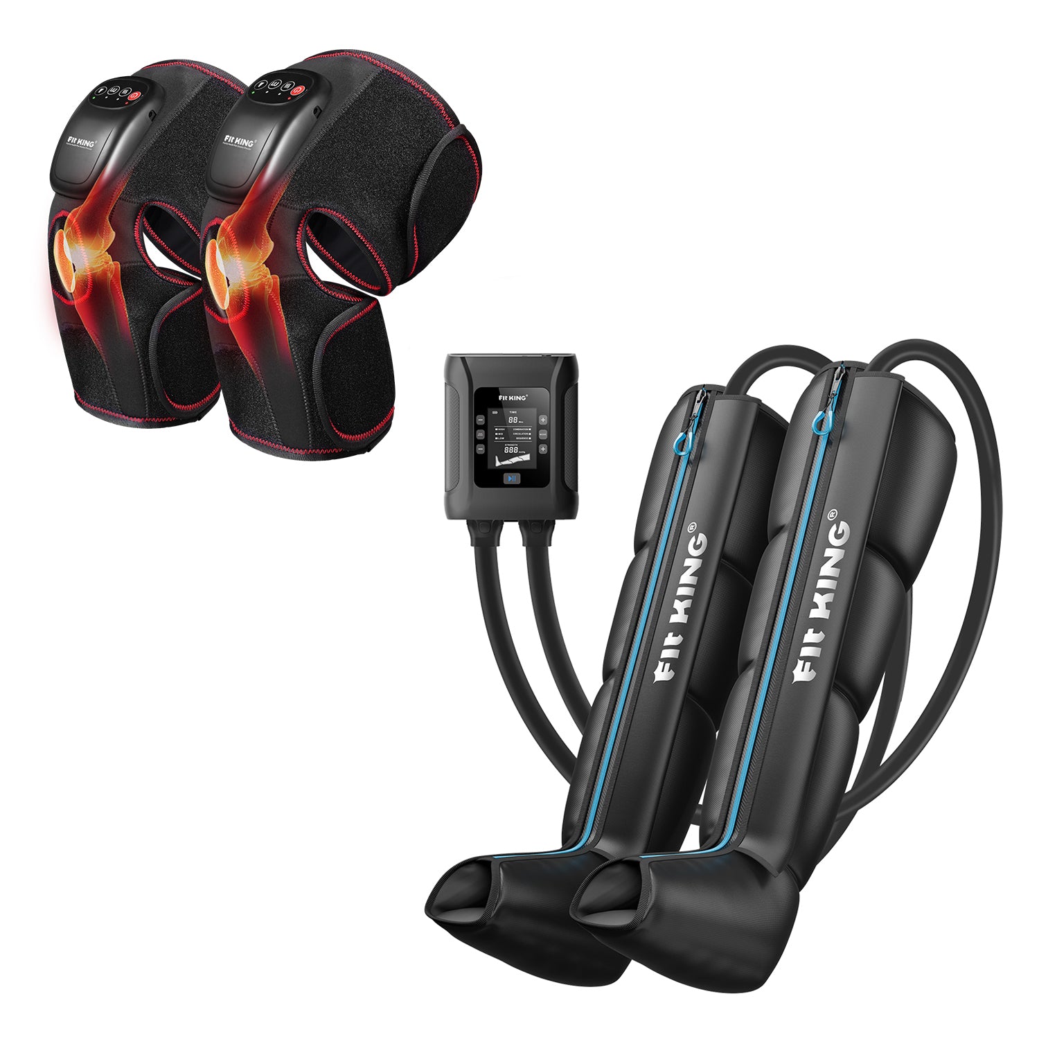 FIT KING Recovery Power Pro Full Leg Compression Massage Boots FT-091A&109A & Knee Massager FT-032K