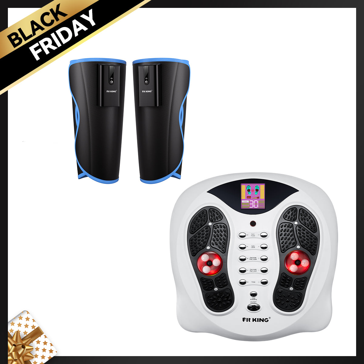 FIT KING Heated & EMS Foot Stimulator FT-036F & Cordless Calf Massager with Heat FT-125A / 126A