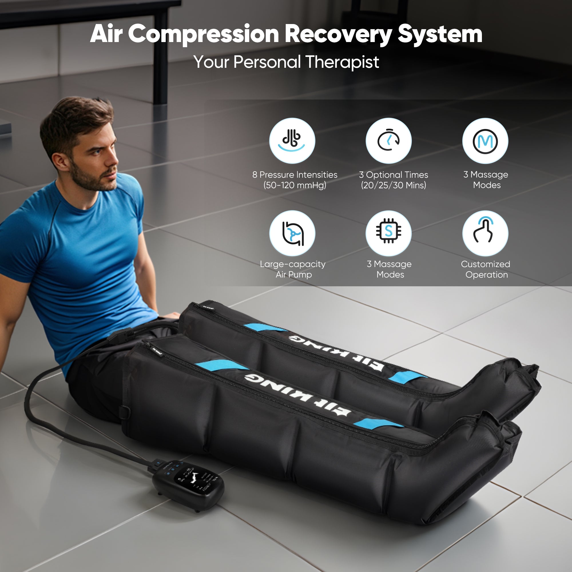 FIT KING Air Compression Recovery Boots for Full Leg Circulation | FT-082A-BU