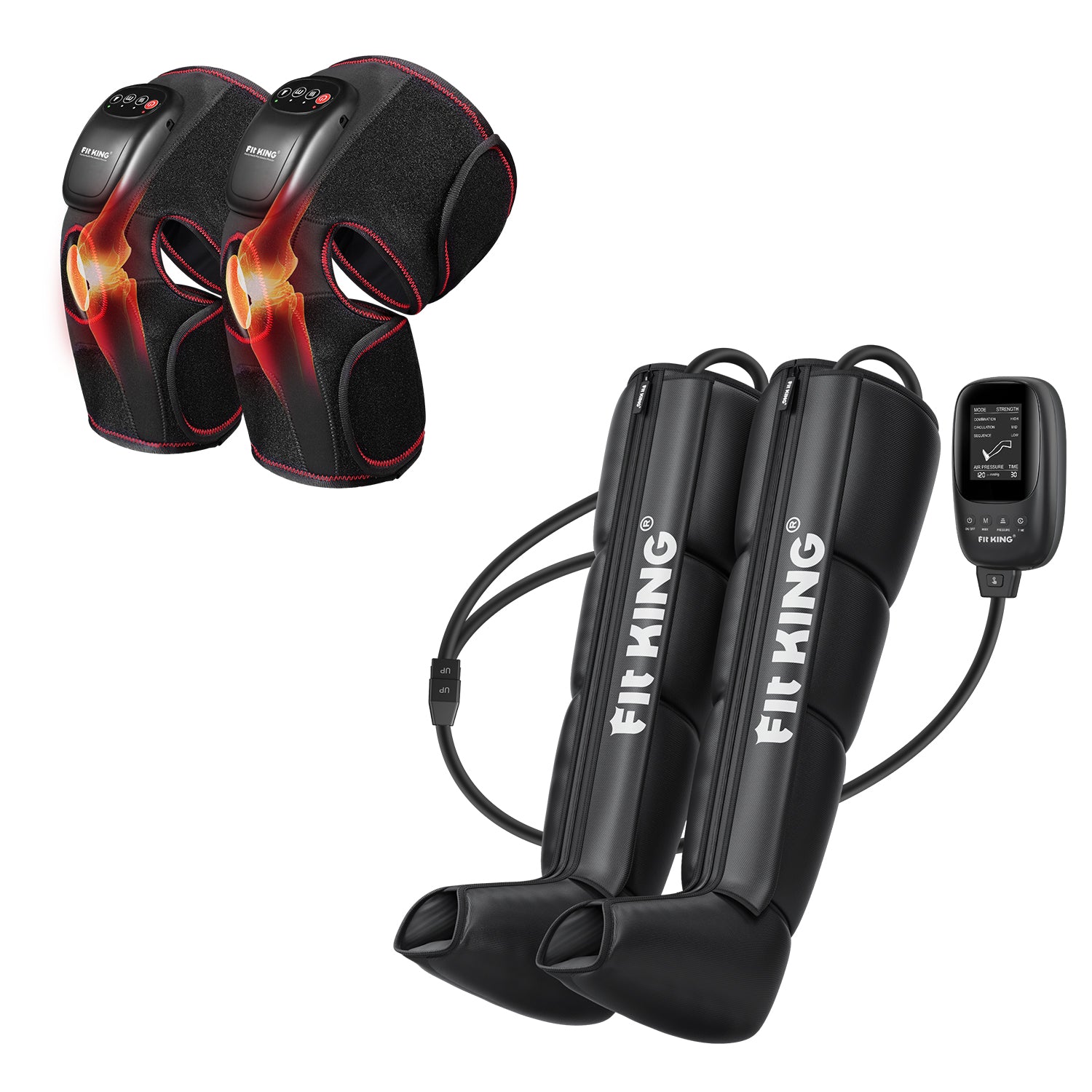 FIT KING Advanced Foot and Leg Air Massage Boots for Revitalized Circulation FT-082A & Knee Massager FT-032K