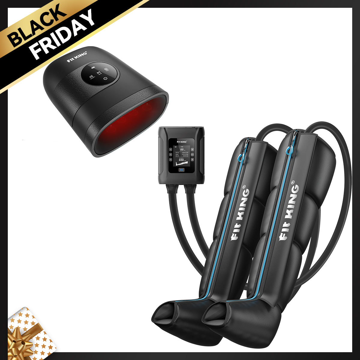 FIT KING Recovery Power Pro Full Leg Compression Massage Boots FT-091A&109A & Hand Massager with Heat Therapy FT-085H