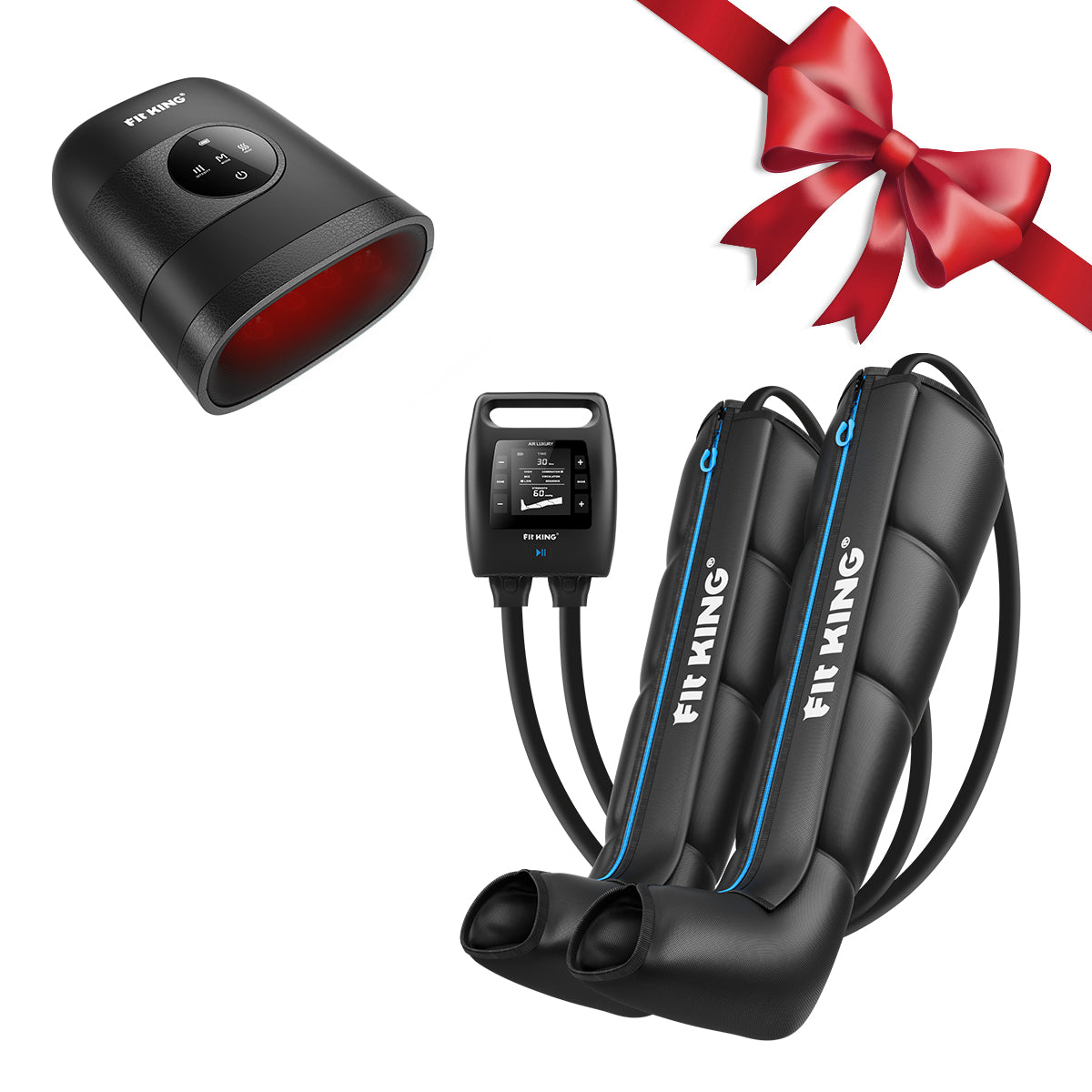 FIT KING Recovery Power Pro Full Leg Compression Massage Boots FT-091A&109A & Hand Massager with Heat Therapy FT-085H