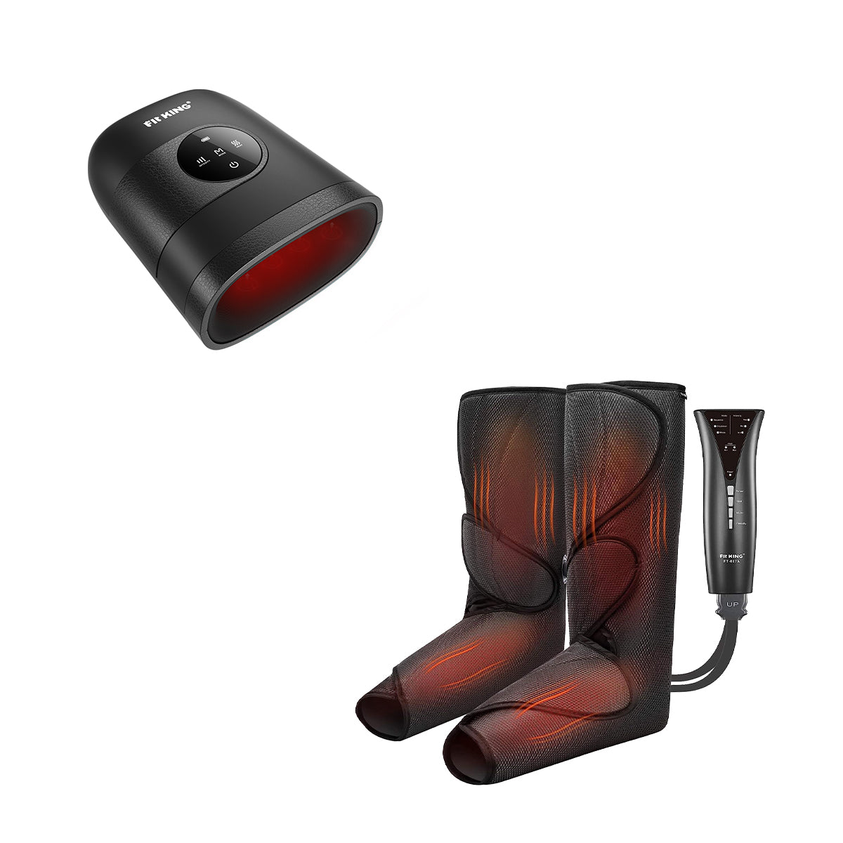 FIT KING Advanced Leg Compression Massager with Heat FT-057A & Hand Massager with Heat FT-085H