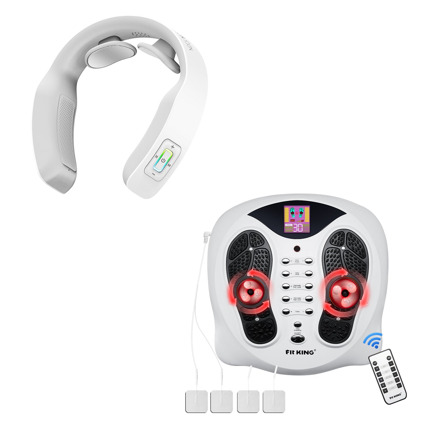 FIT KING Heated & EMS Foot Stimulator FT-036F & Wearable Neck Massager FT-056N