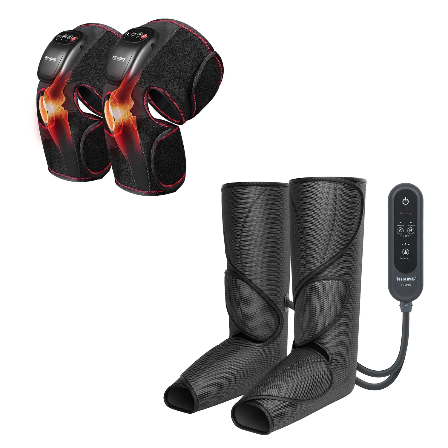 FIT KING Advanced Leg & Foot Compression Massager FT-009A & Knee Massager FT-032K