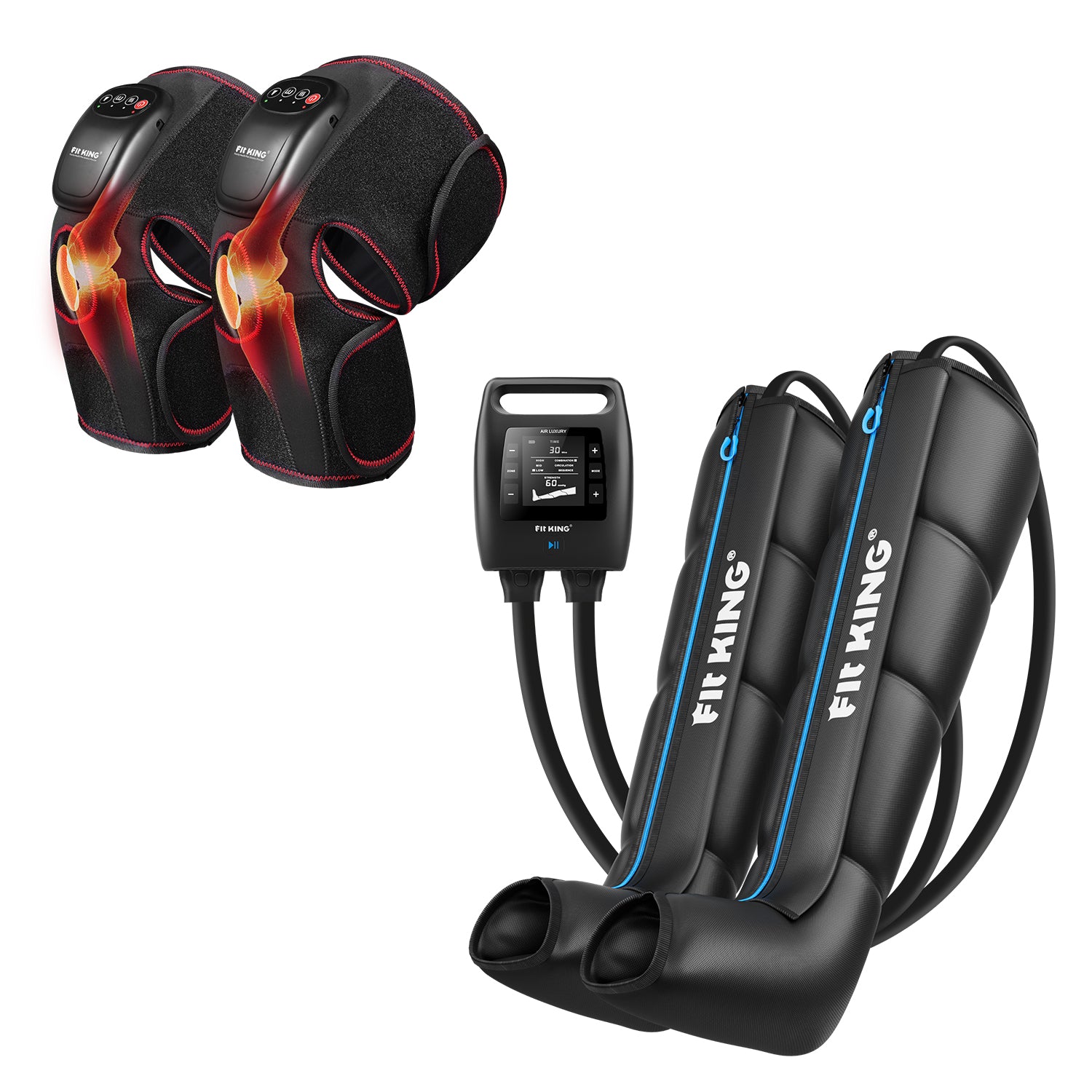 *New* FIT KING Recovery Power Pro Full Leg Compression Massage Boots FT-091A&109A & Knee Massager FT-032K