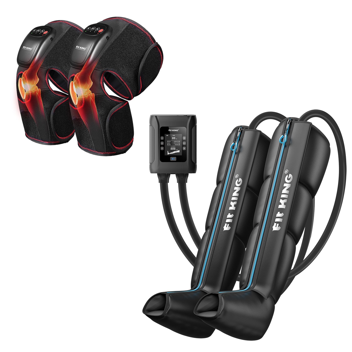 *New* FIT KING Recovery Power Pro Full Leg Compression Massage Boots FT-091A&109A & Knee Massager FT-032K