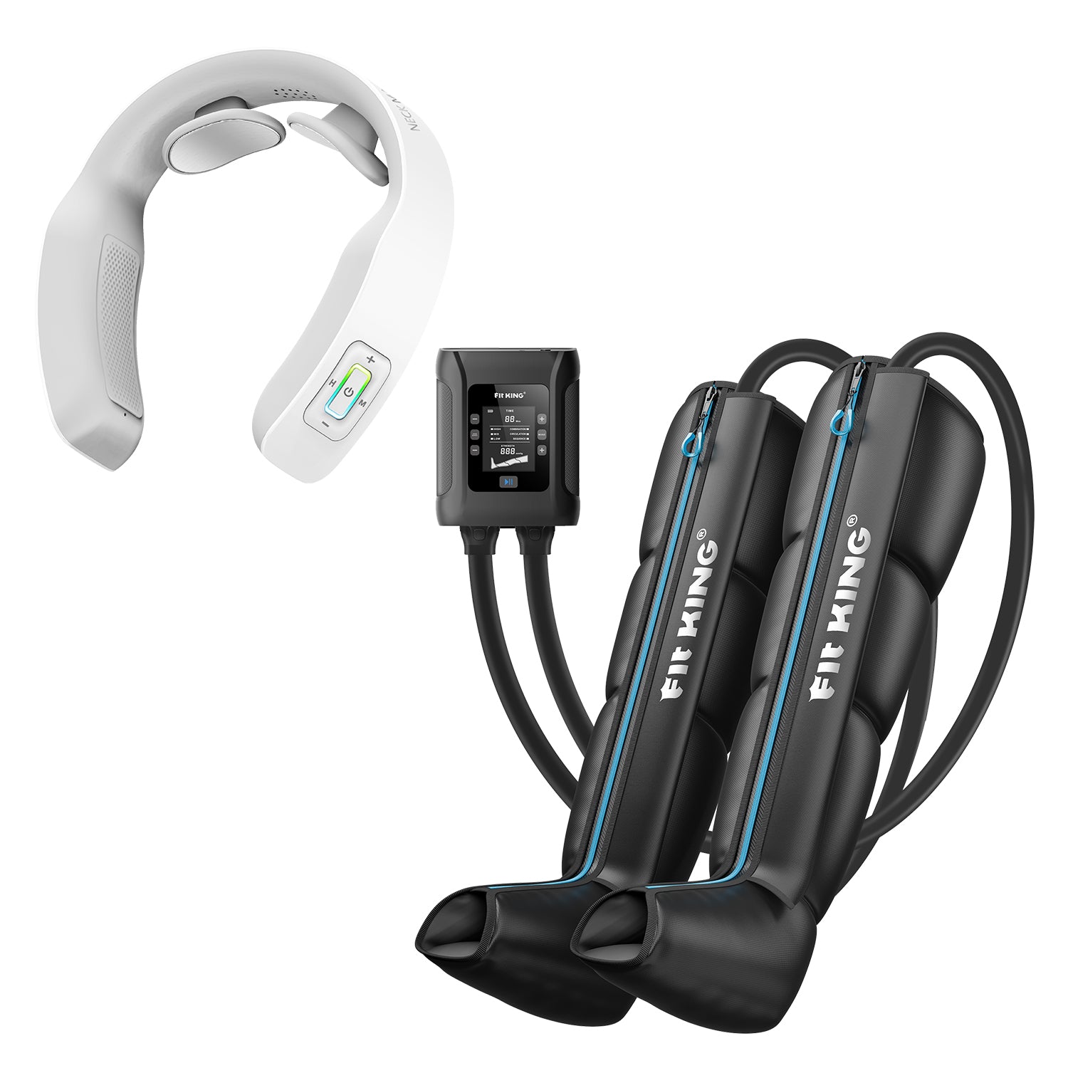 *New* FIT KING Recovery Power Pro Full Leg Compression Massage Boots FT-091A&109A & Wearable Neck Massager FT-056N