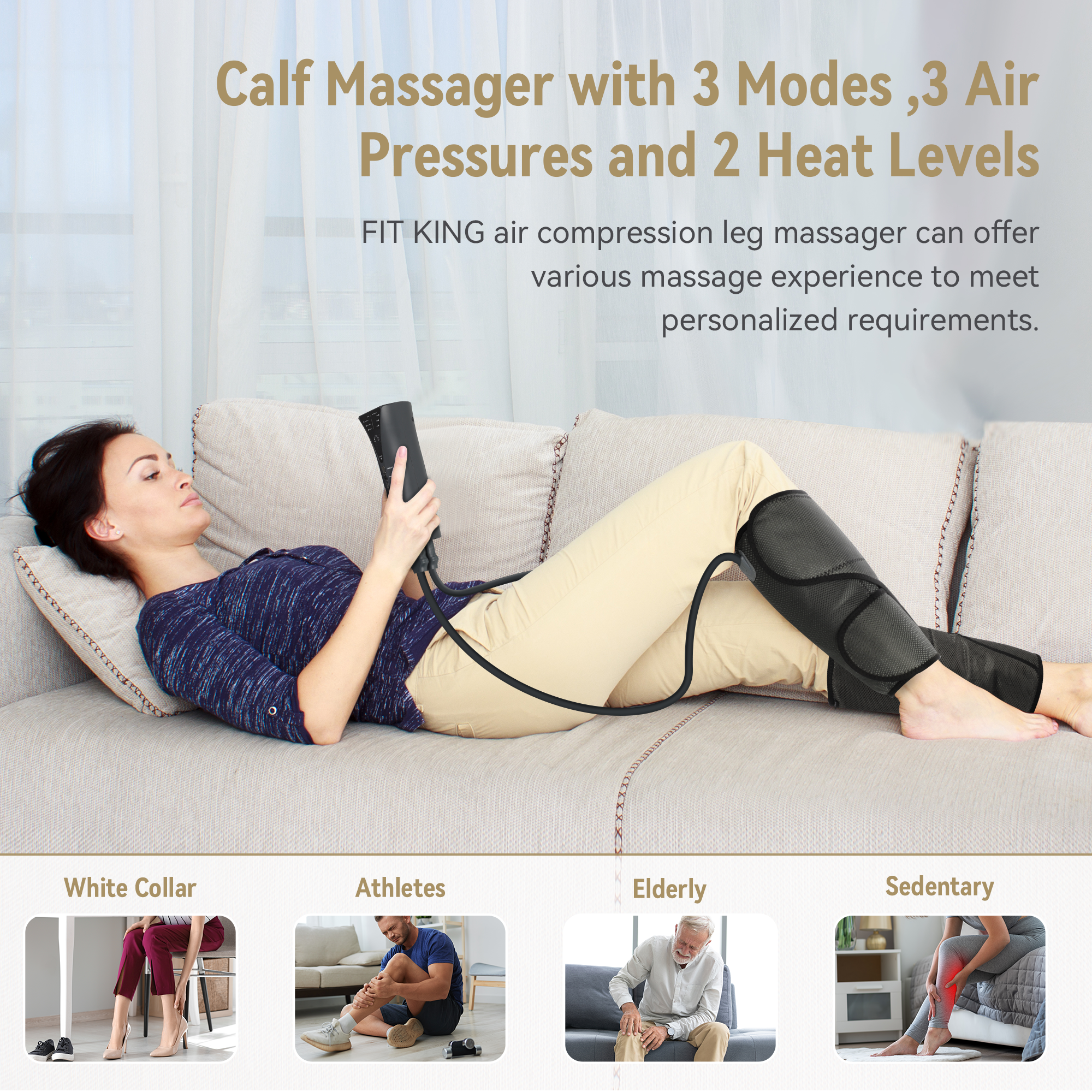 FIT KING Leg Massager for Circulation, Calf Air Compression Massager with Heat, Gift for Mom Dad Women Men FSA/HSA Eligible