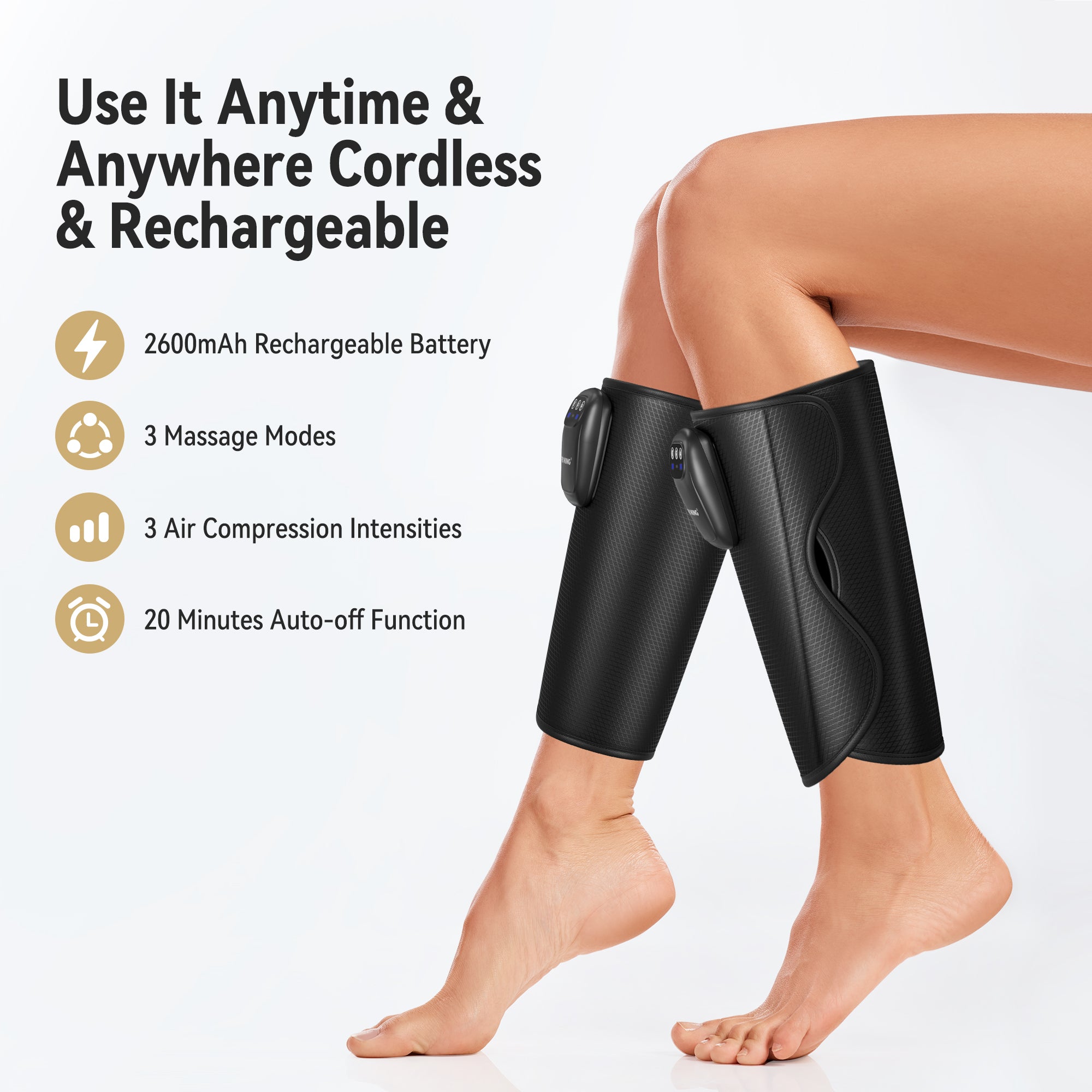 FIT KING Cordless Leg Massager, Calf Massager for Circulation with 3 Modes 3 Intensities for On-the-Go Relief FSA/HSA Eligible