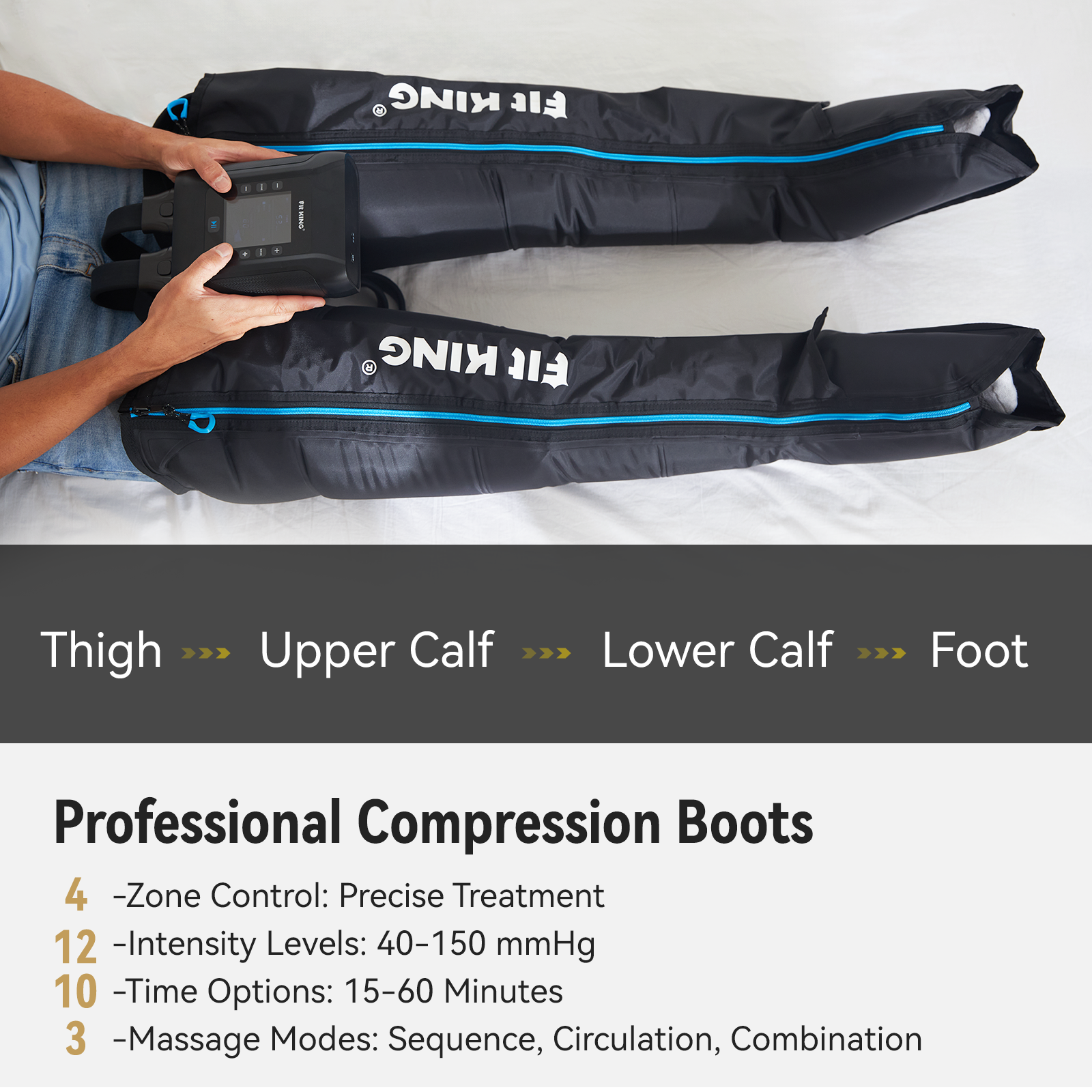 wmt FIT KING Recovery Power Pro Full Leg Compression Massage Boots | FT-091A&109A