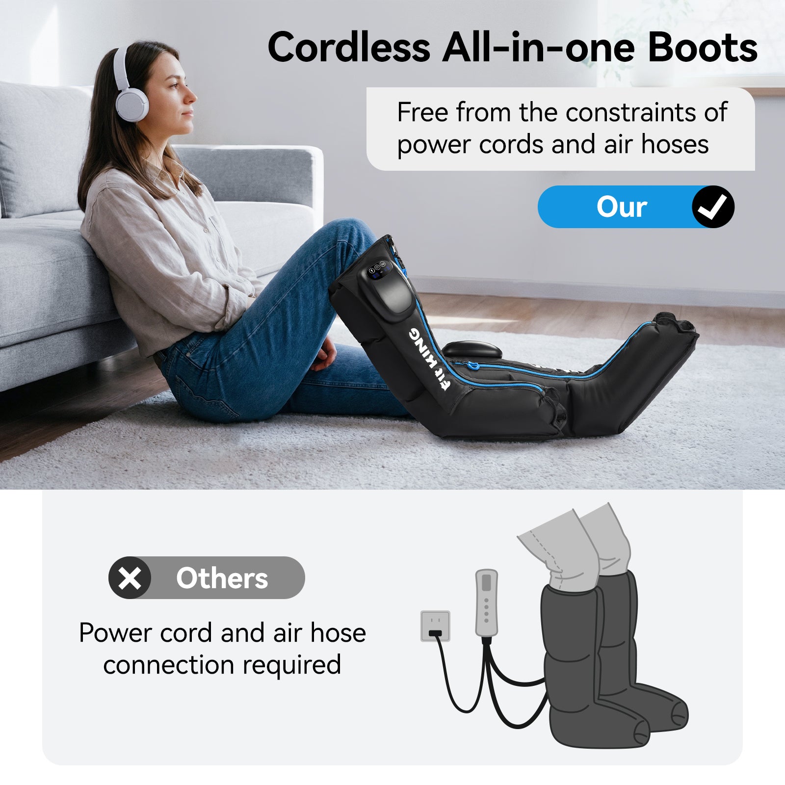 FIT KING Cordless Foot & Calf Compression Massage Boots | FT-133A