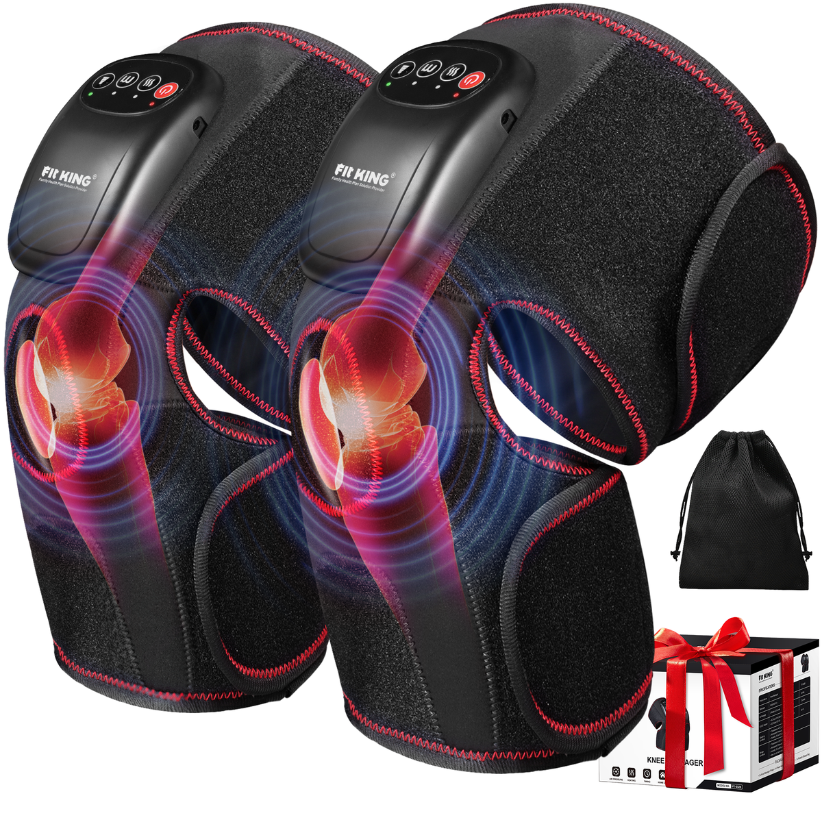 FIT KING Knee Massager for Circulation, Air Compression Knee Massager with Heat for Arthritis, FSA/HSA Eligible
