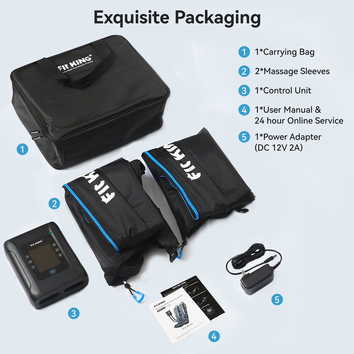 FIT KING Professional Air Compression Leg Recovery System, Rechargeable Full Leg Massage Boots, Leg Compression Massager for Fast Recovery and Improved Circulation