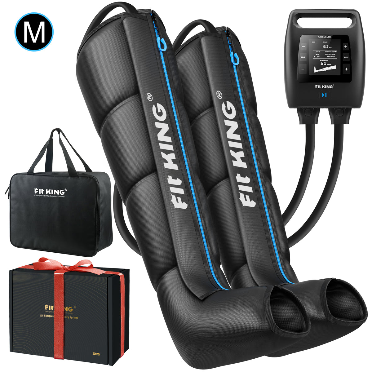 FIT KING Professional Air Compression Leg Recovery System, Rechargeable Full Leg Massage Boots, Leg Compression Massager for Fast Recovery and Improved Circulation