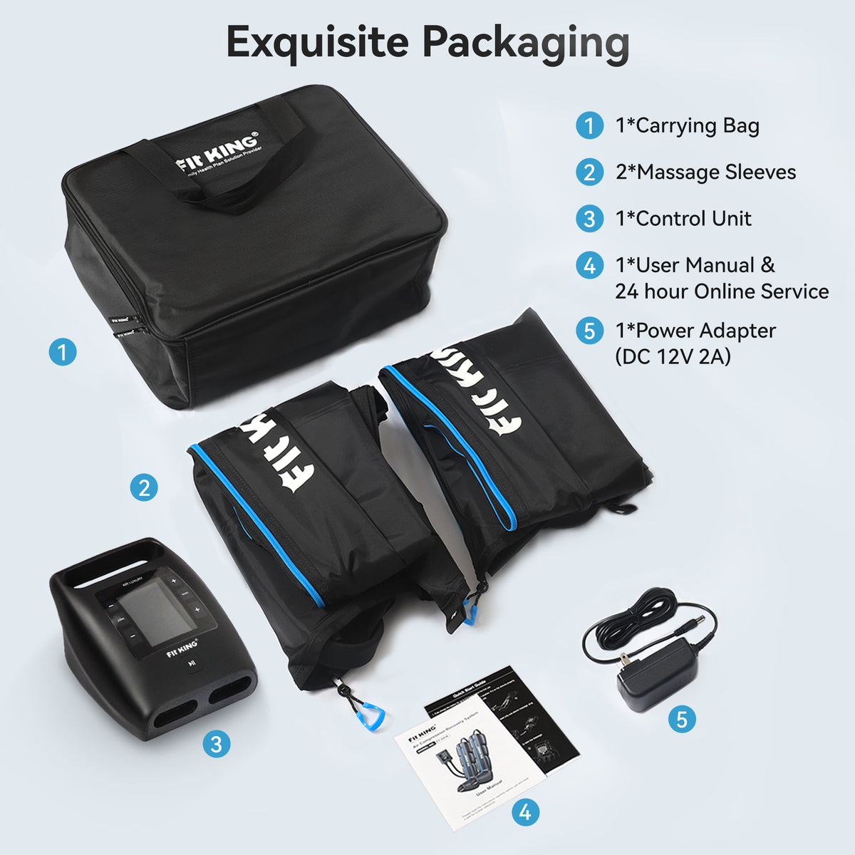 FIT KING Professional Air Compression Leg Recovery System, Rechargeable Full Leg Massage Boots, Leg Compression Massager for Fast Recovery and Improved Circulation