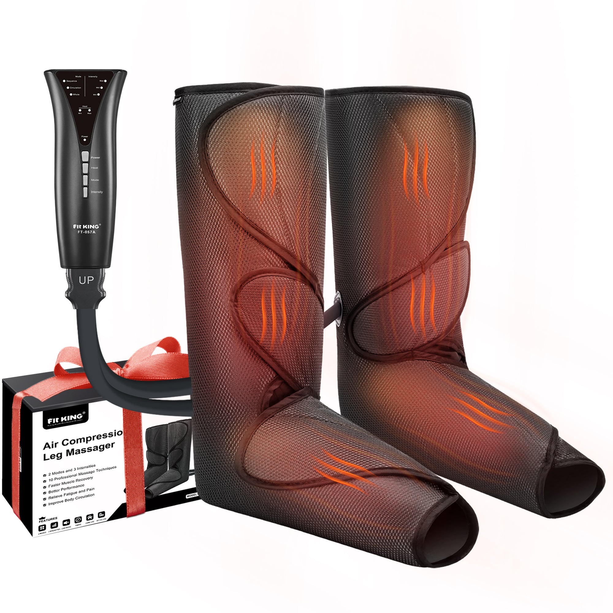 FIT KING Leg Massager with Heat, Leg and Foot Massager for Circulation, with Handheld Controller 3 Modes 3 Intensities 2 Heating Levels, 2 Extensions FSA/HSA Eligible Soothe, Relax, and Rejuvenate Your Legs and Feet