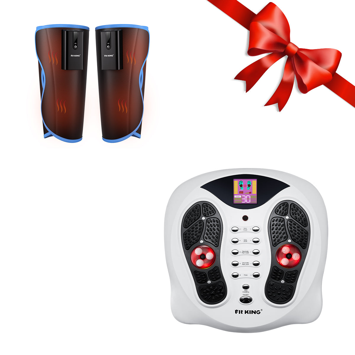 FIT KING Heated & EMS Foot Stimulator FT-036F & Cordless Calf Massager with Heat FT-125A / 126A