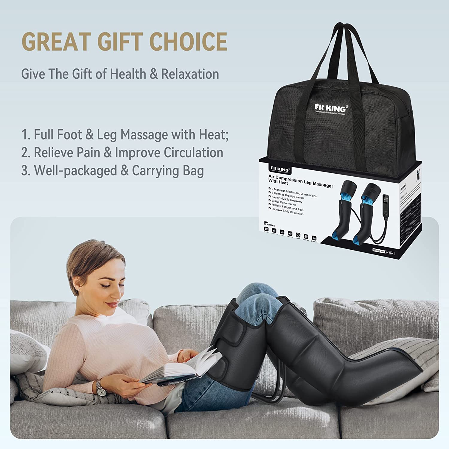 FIT KING Premium Full Leg Massager with Heat FT-076A & Knee Massager FT-032K