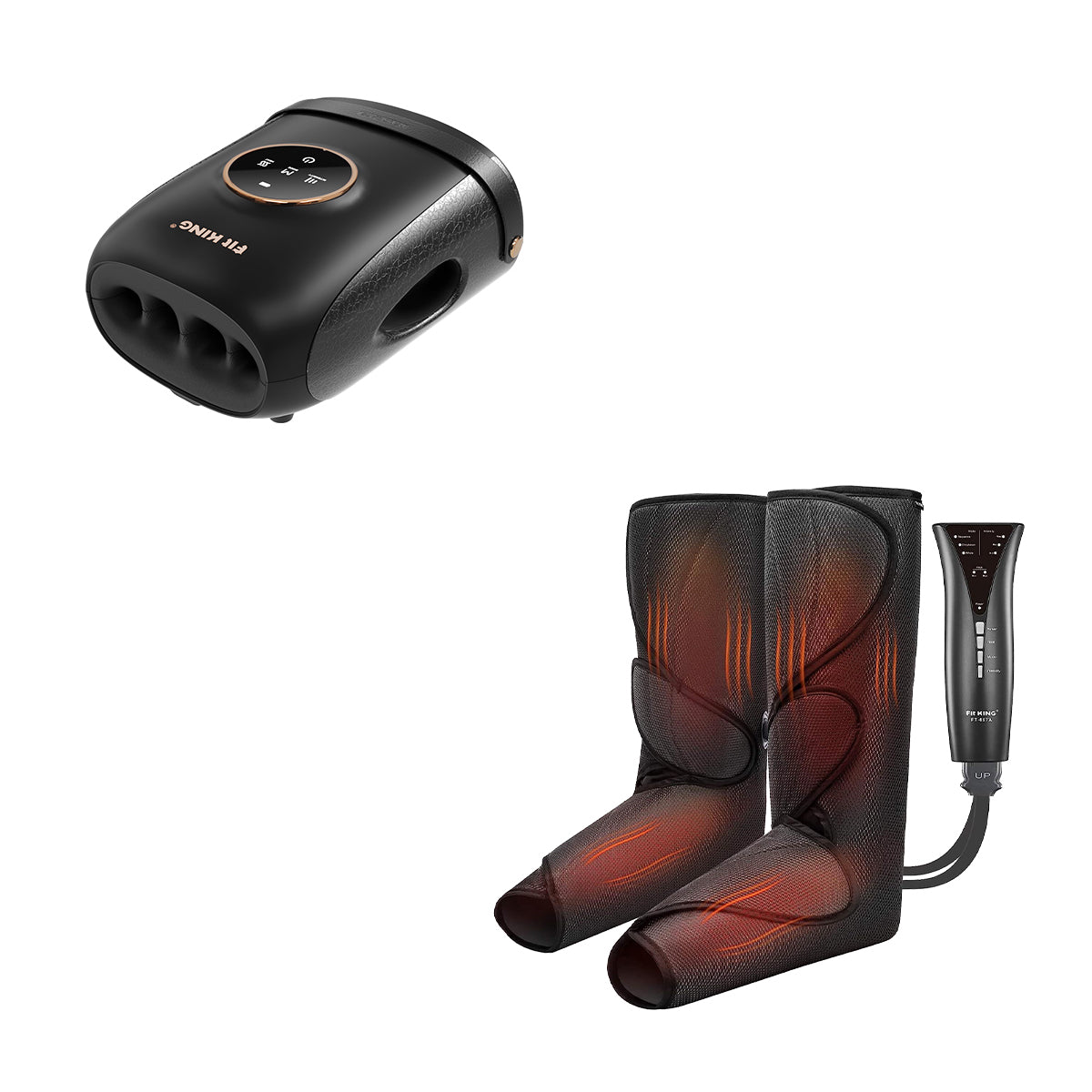 FIT KING Advanced Leg Compression Massager with Heat FT-057A & Finger and Hand Massager with Heat FT-095H