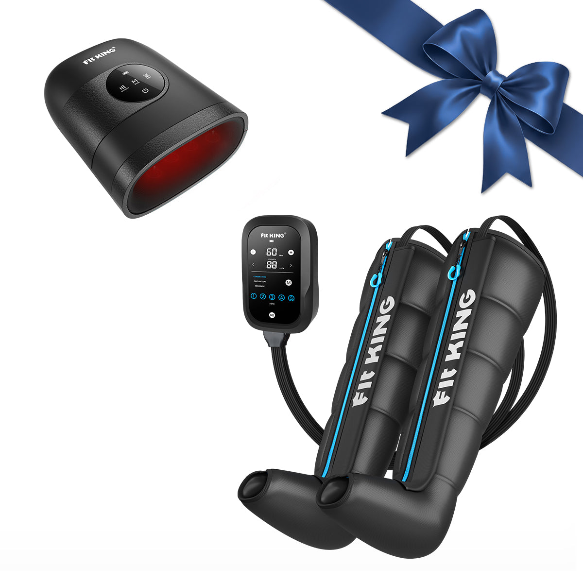 FIT KING Recovery Power Pro Full Leg Compression Massage Boots FT-091A&109A & Hand Massager with Heat Therapy FT-085H