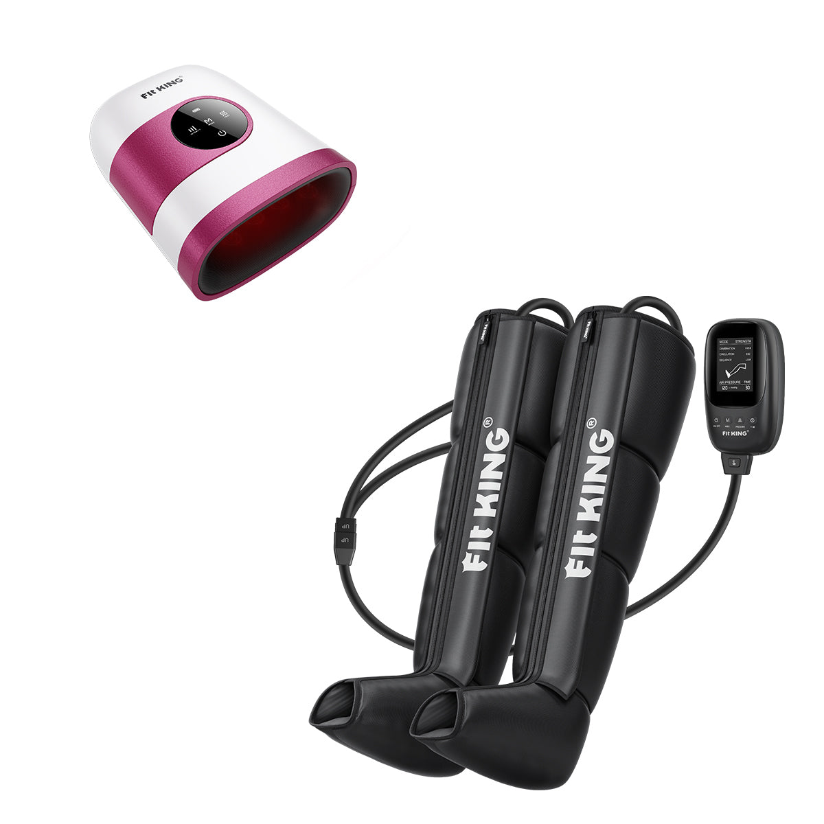 FIT KING Advanced Foot and Leg Air Massage Boots for Revitalized Circulation FT-082A & Hand Massager with Heat Therapy FT-085H