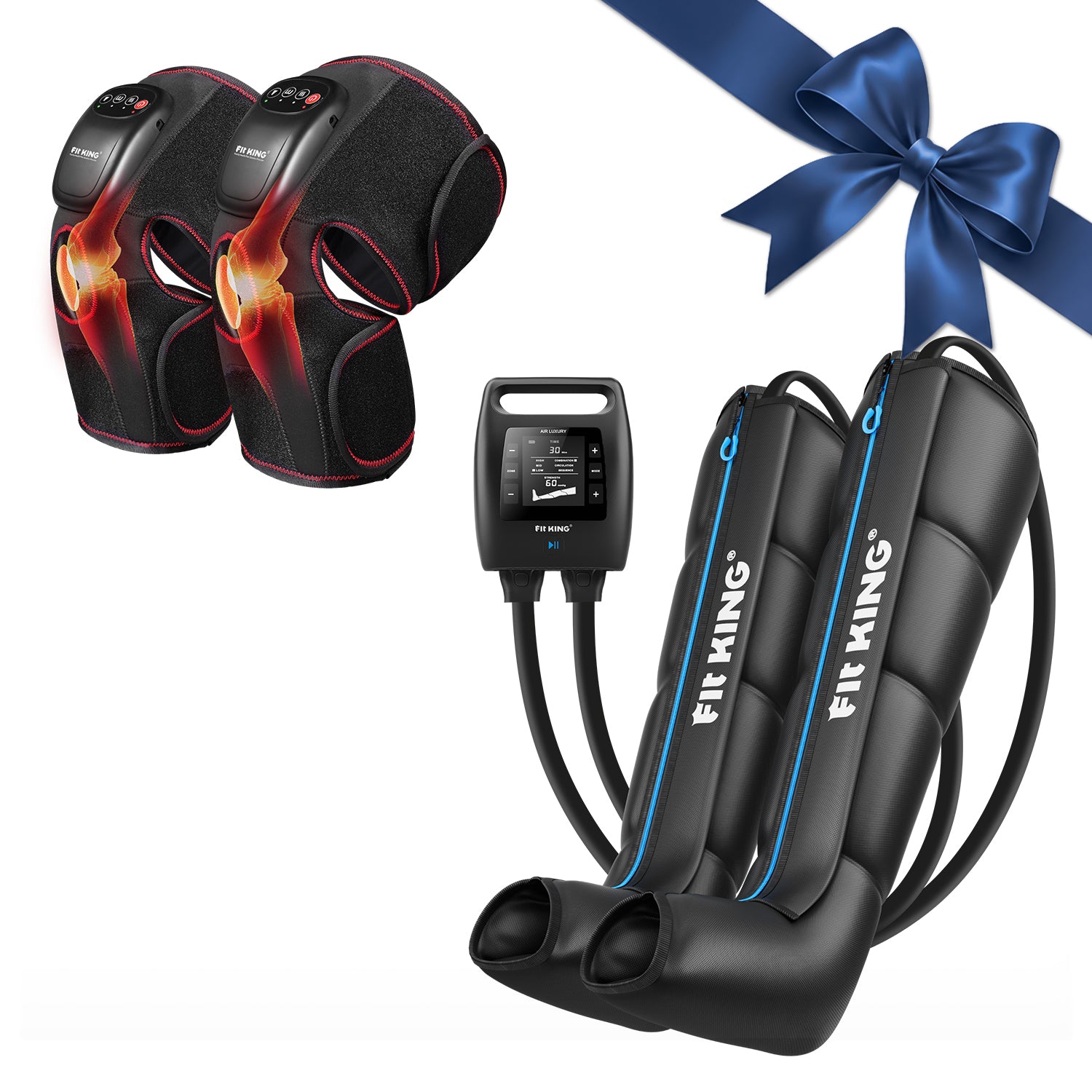 FIT KING Recovery Power Pro Full Leg Compression Massage Boots FT-091A&109A & Knee Massager FT-032K