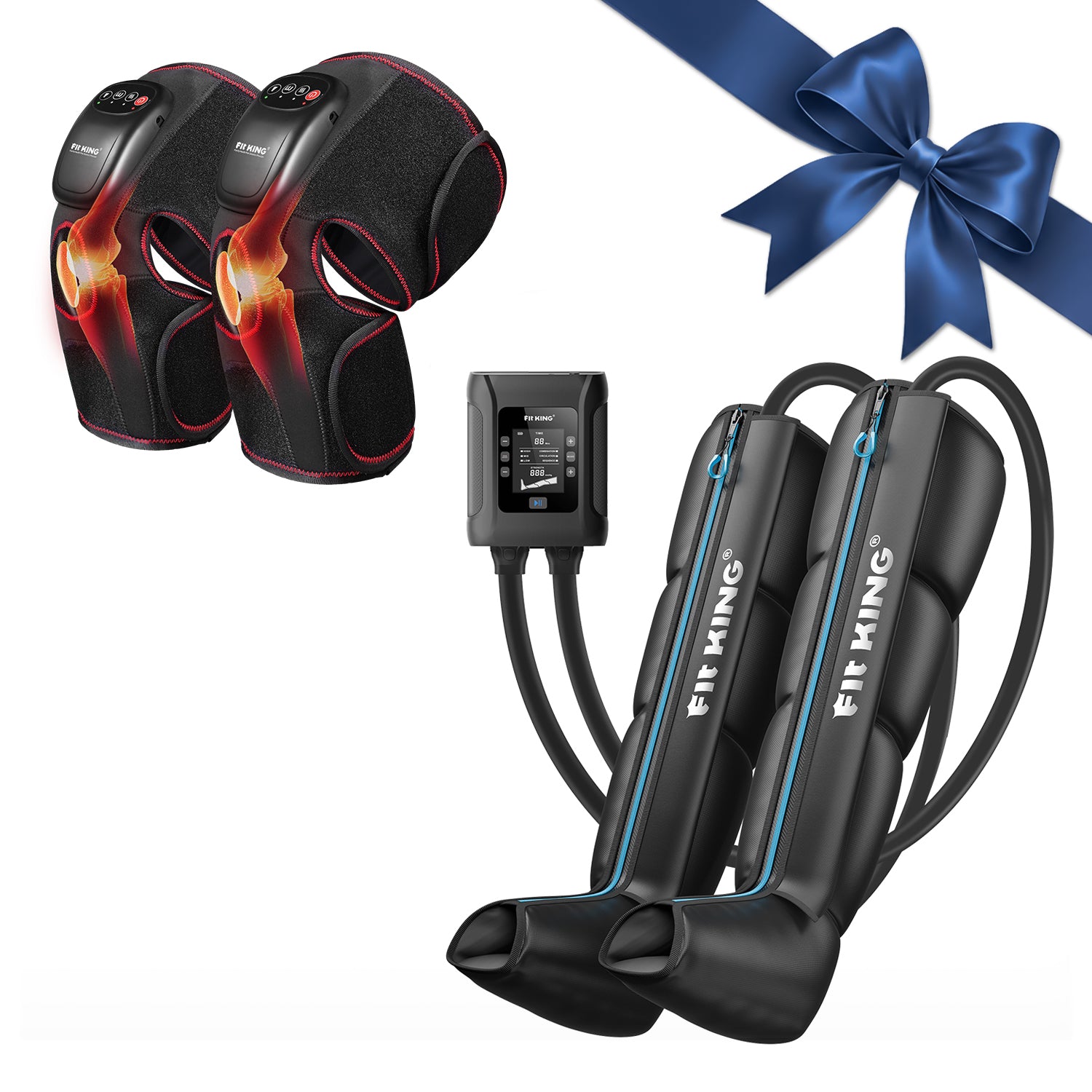 FIT KING Recovery Power Pro Full Leg Compression Massage Boots FT-091A&109A & Knee Massager FT-032K