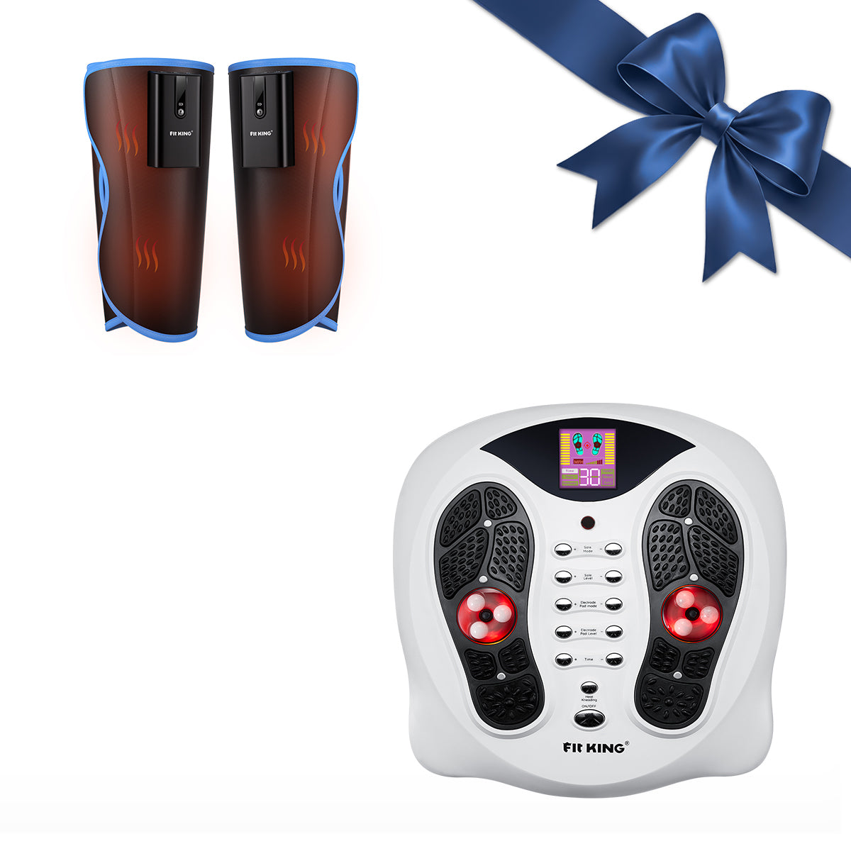 FIT KING Heated & EMS Foot Stimulator FT-036F & Cordless Calf Massager with Heat FT-125A / 126A