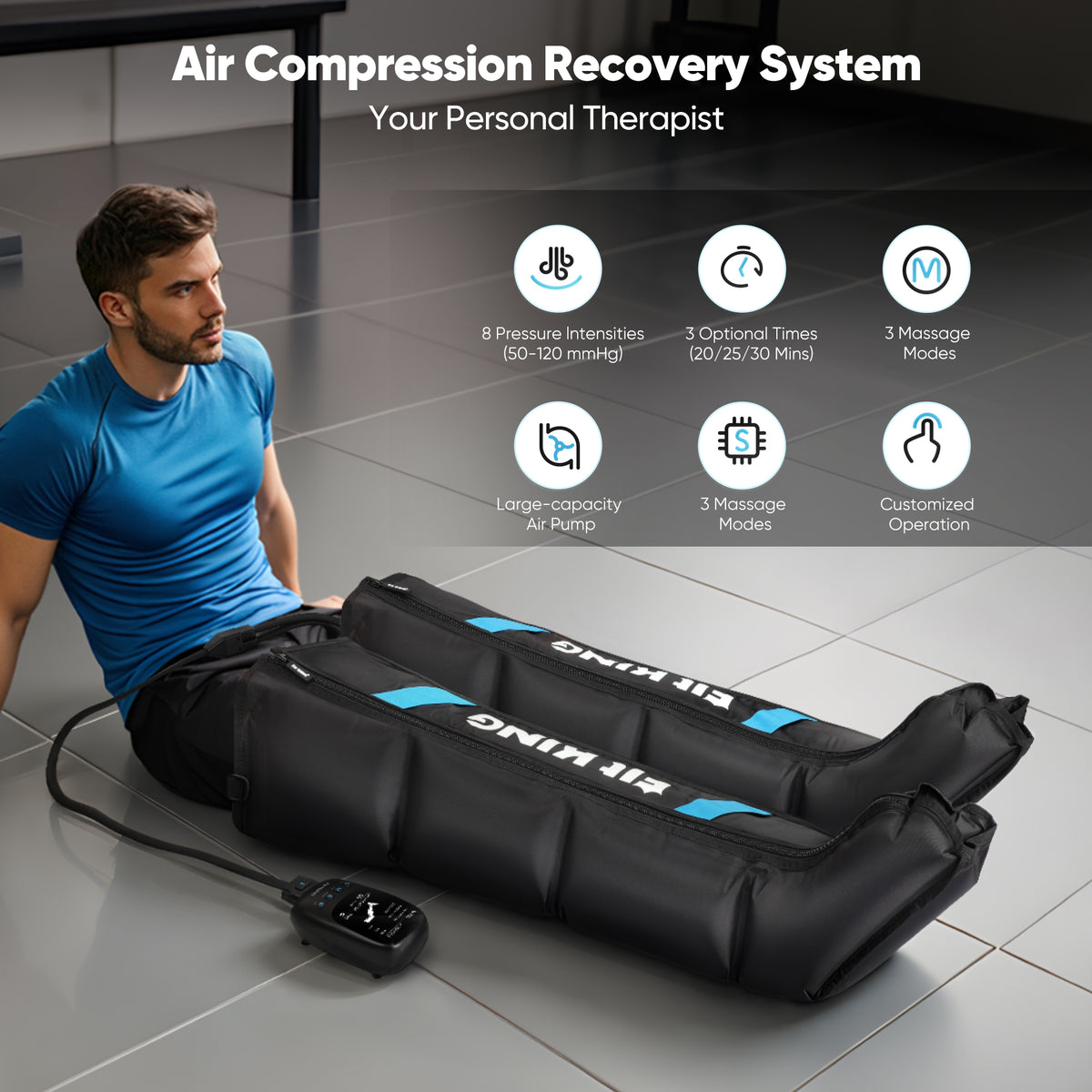 FIT KING Air Compression Recovery Boots for Full Leg Circulation | FT-082A-BU