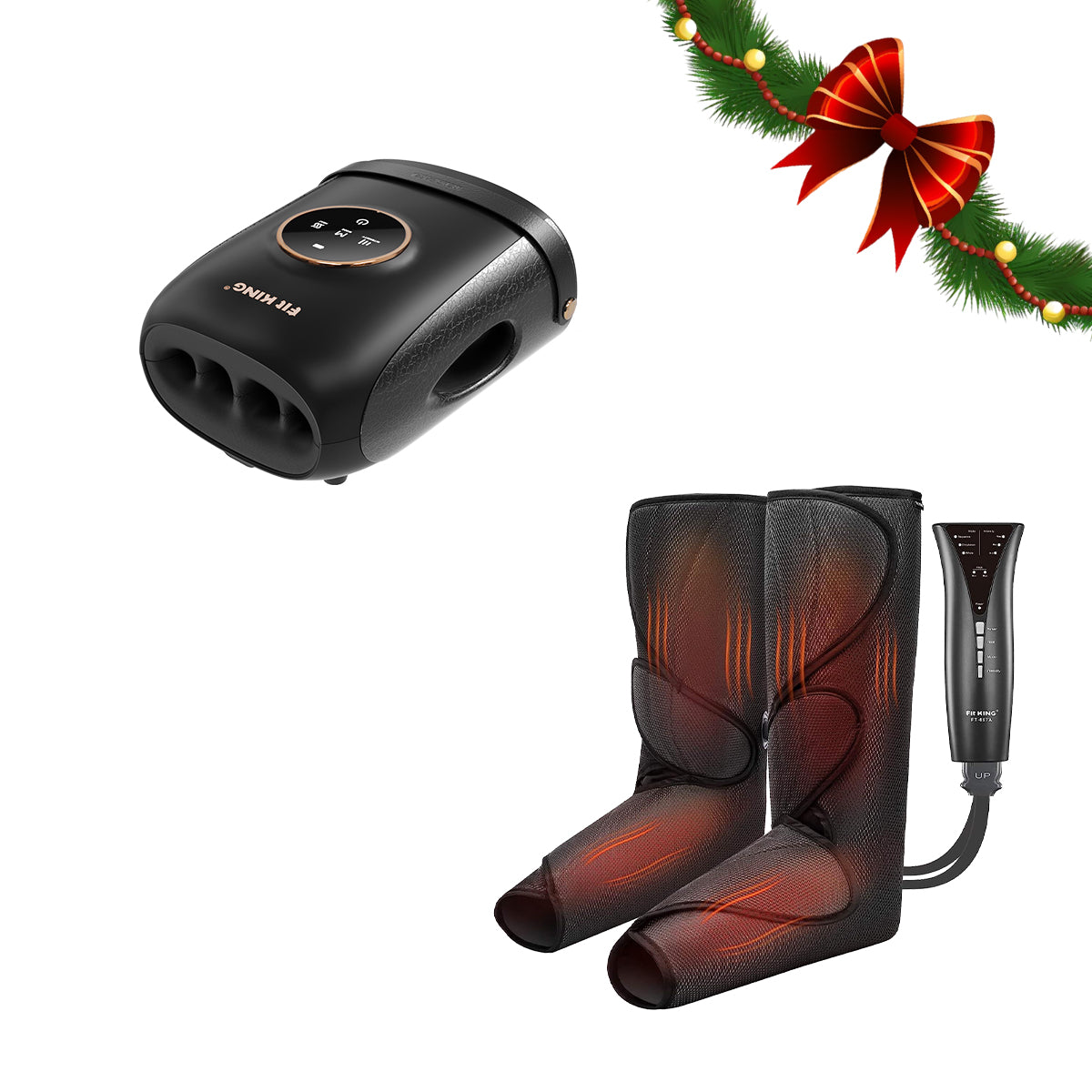 FIT KING Advanced Leg Compression Massager with Heat FT-057A & Finger and Hand Massager with Heat FT-095H