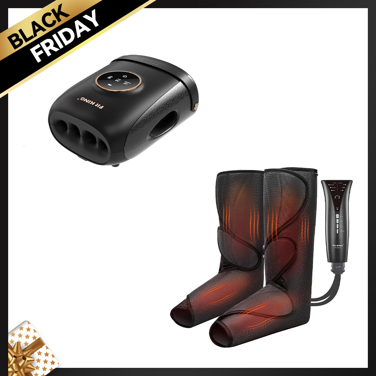 FIT KING Advanced Leg Compression Massager with Heat FT-057A & Finger and Hand Massager with Heat FT-095H