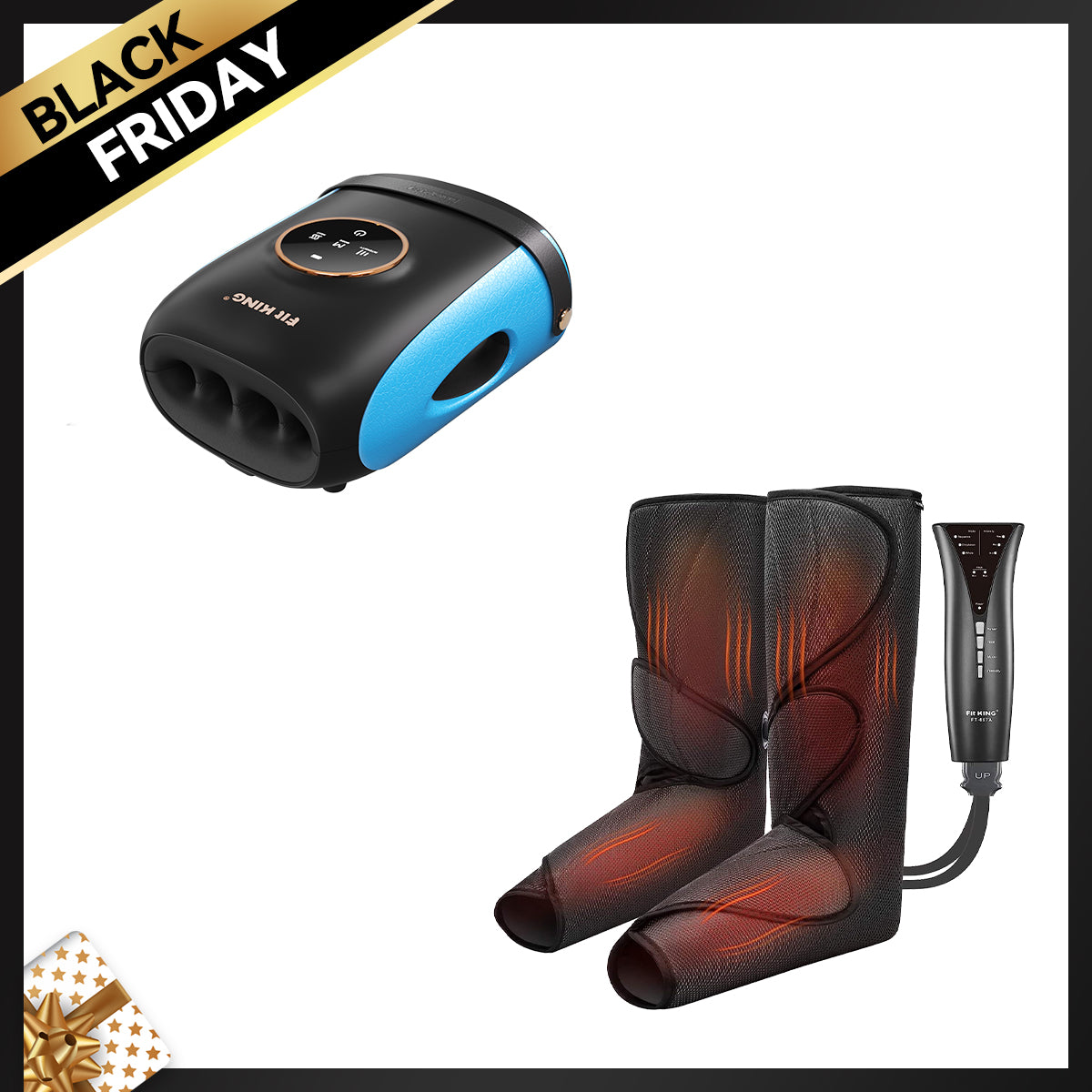 FIT KING Advanced Leg Compression Massager with Heat FT-057A & Finger and Hand Massager with Heat FT-095H
