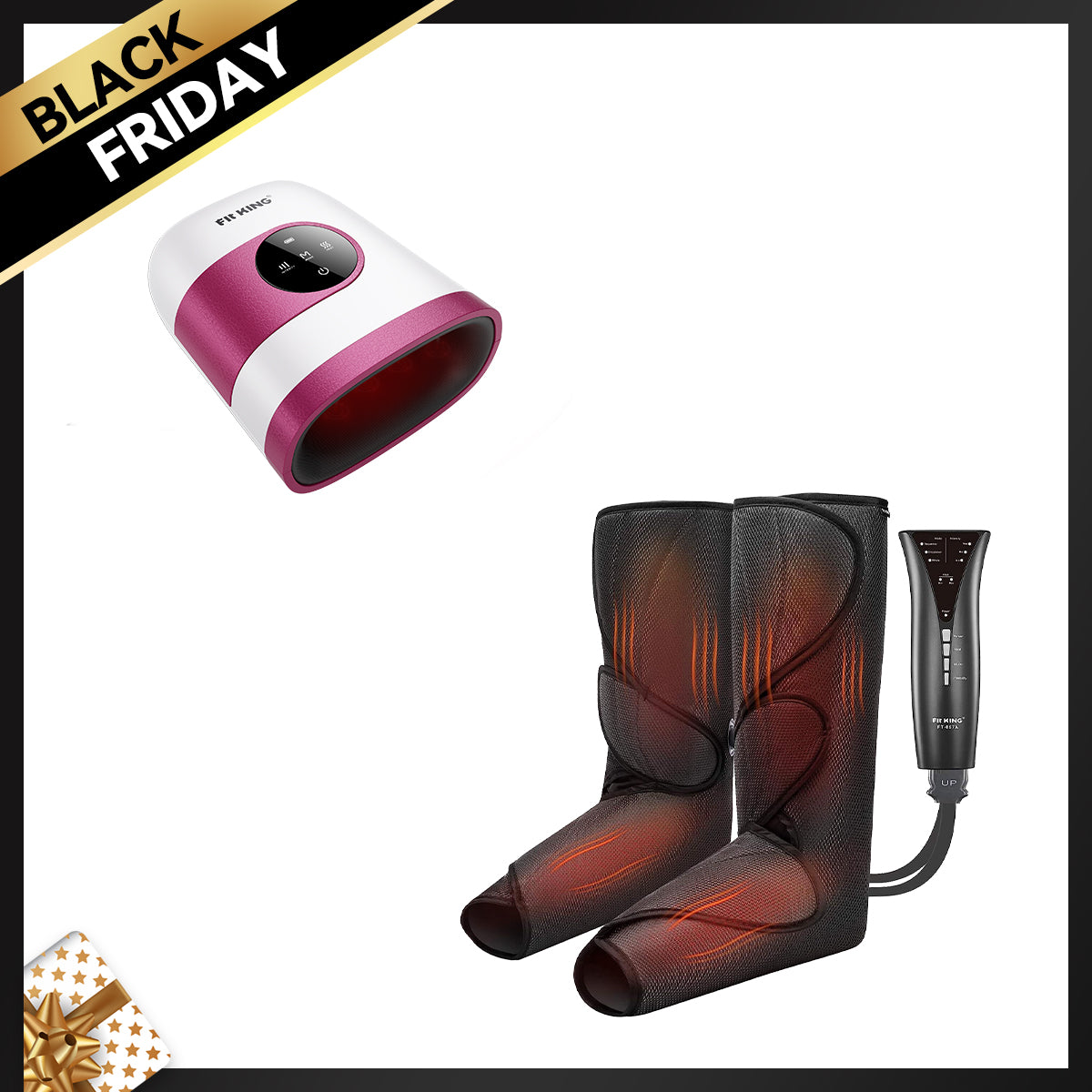 FIT KING Advanced Leg Compression Massager with Heat FT-057A & Hand Massager with Heat FT-085H