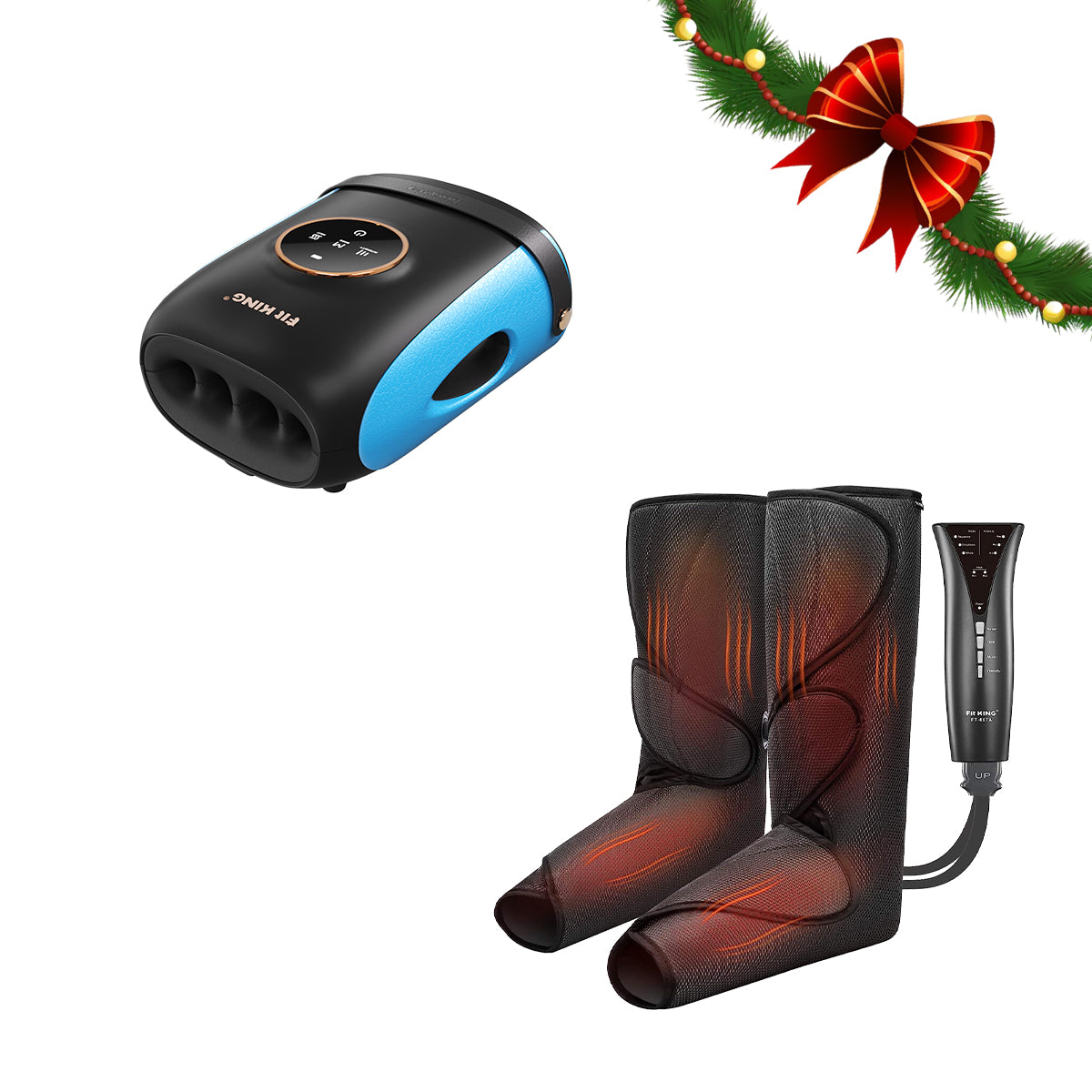 FIT KING Advanced Leg Compression Massager with Heat FT-057A & Finger and Hand Massager with Heat FT-095H