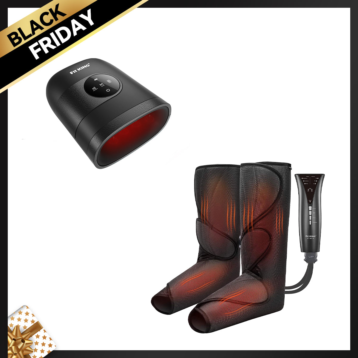 FIT KING Advanced Leg Compression Massager with Heat FT-057A & Hand Massager with Heat FT-085H