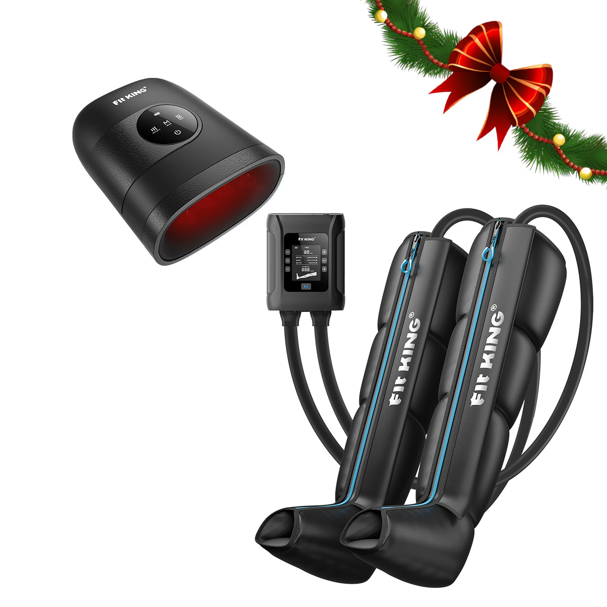 FIT KING Recovery Power Pro Full Leg Compression Massage Boots FT-091A&109A & Hand Massager with Heat Therapy FT-085H