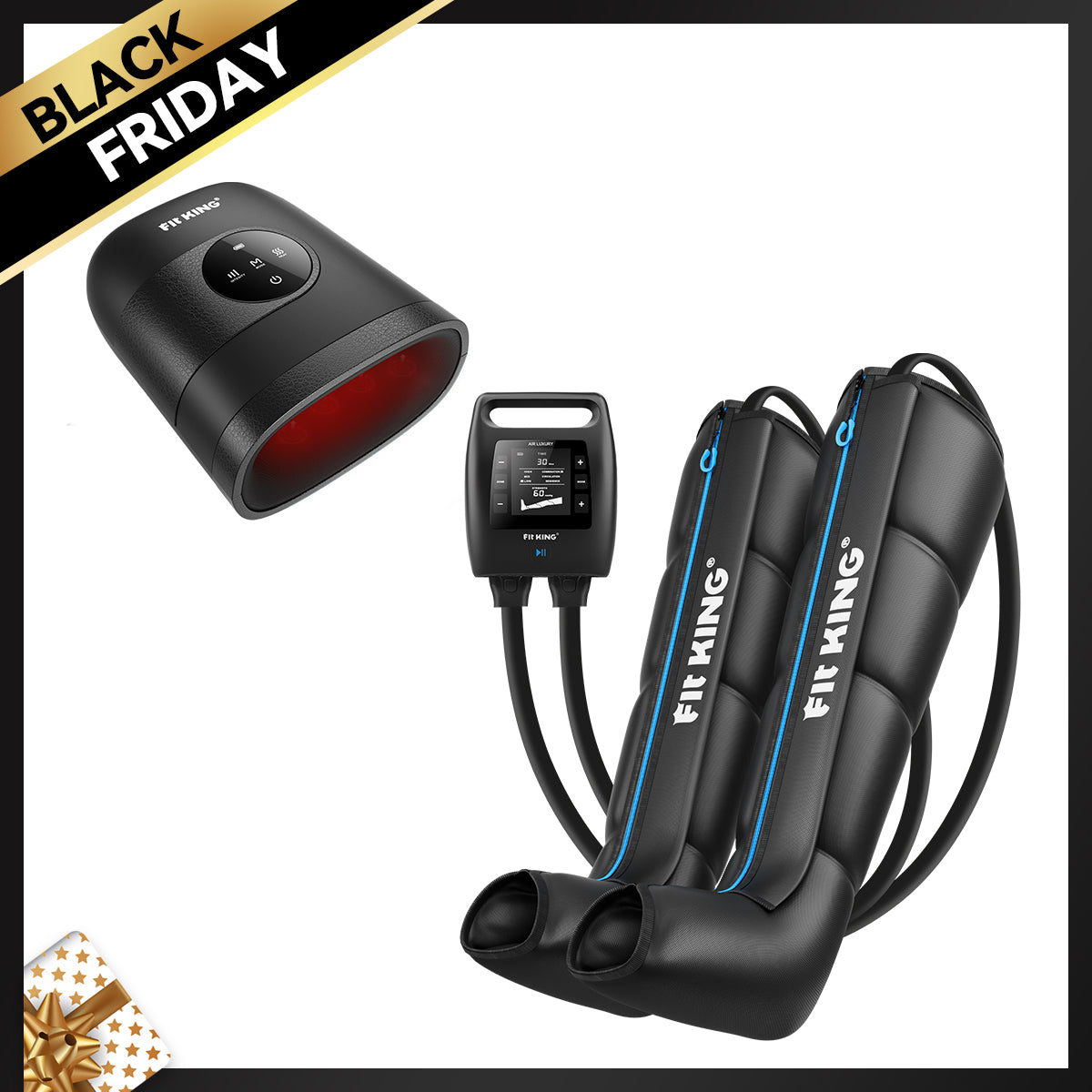 FIT KING Recovery Power Pro Full Leg Compression Massage Boots FT-091A&109A & Hand Massager with Heat Therapy FT-085H