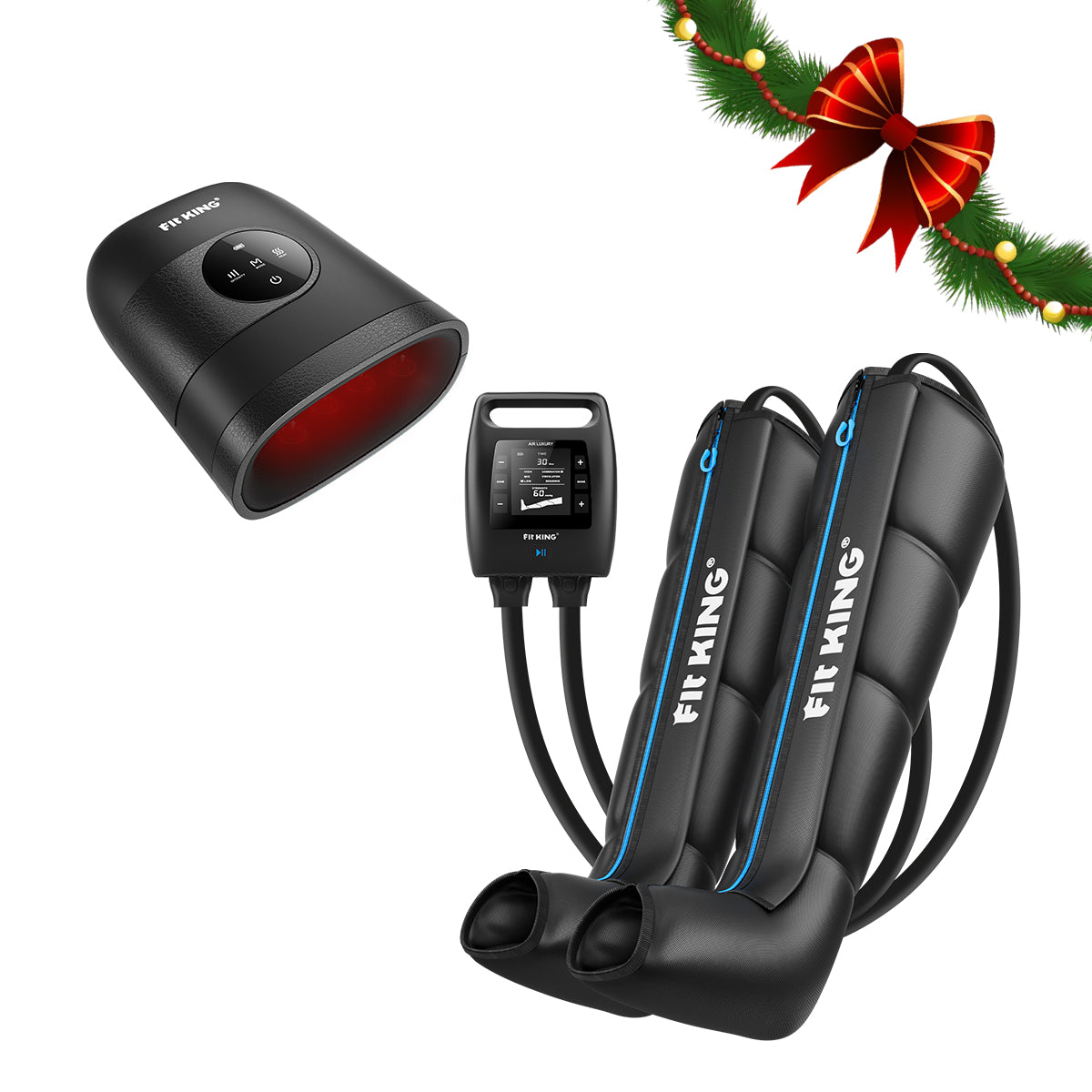 FIT KING Recovery Power Pro Full Leg Compression Massage Boots FT-091A&109A & Hand Massager with Heat Therapy FT-085H