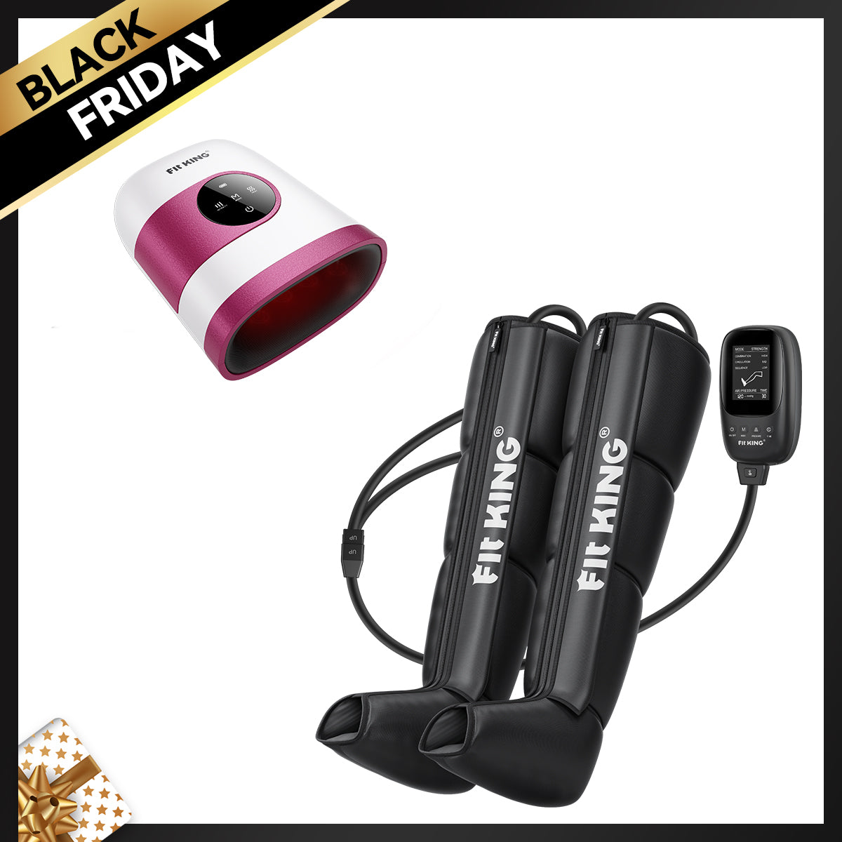 FIT KING Advanced Foot and Leg Air Massage Boots for Revitalized Circulation FT-082A & Hand Massager with Heat Therapy FT-085H