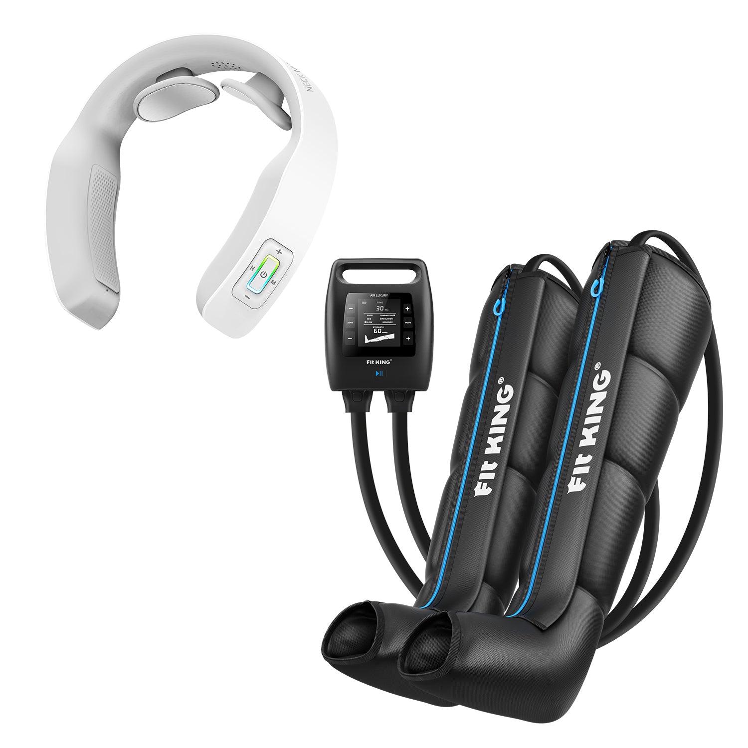 *New* FIT KING Recovery Power Pro Full Leg Compression Massage Boots FT-091A&109A & Wearable Neck Massager FT-056N