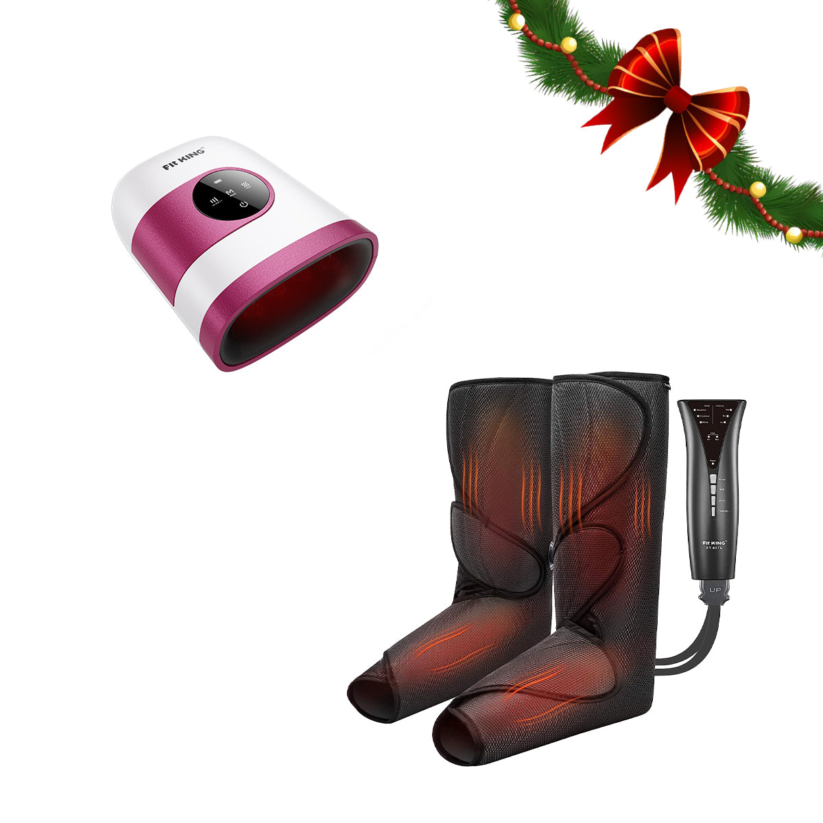 FIT KING Advanced Leg Compression Massager with Heat FT-057A & Hand Massager with Heat FT-085H