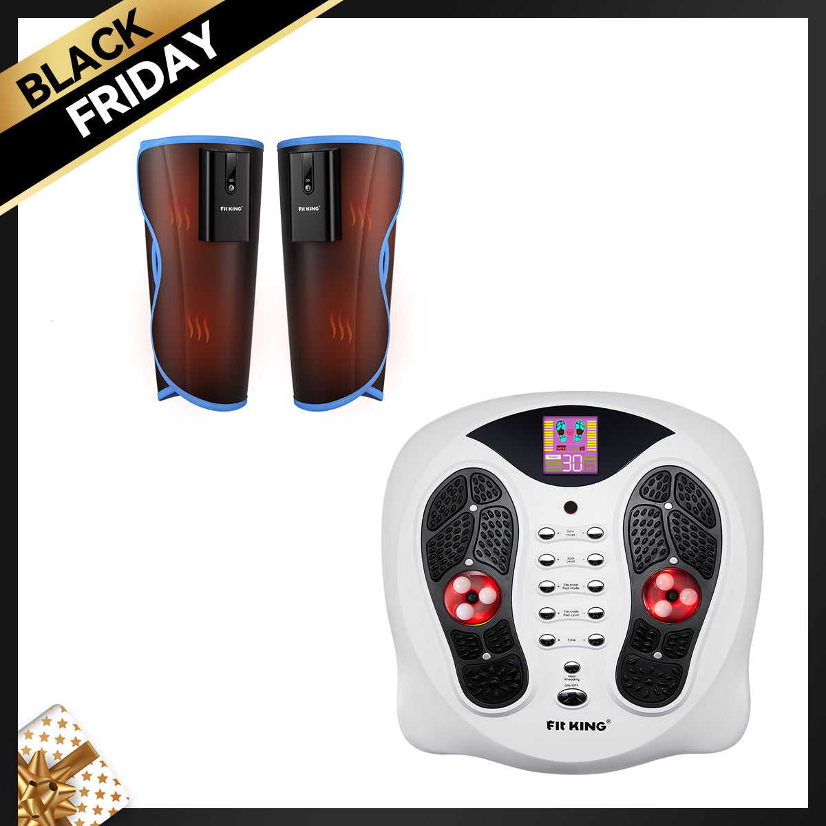 FIT KING Heated & EMS Foot Stimulator FT-036F & Cordless Calf Massager with Heat FT-125A / 126A