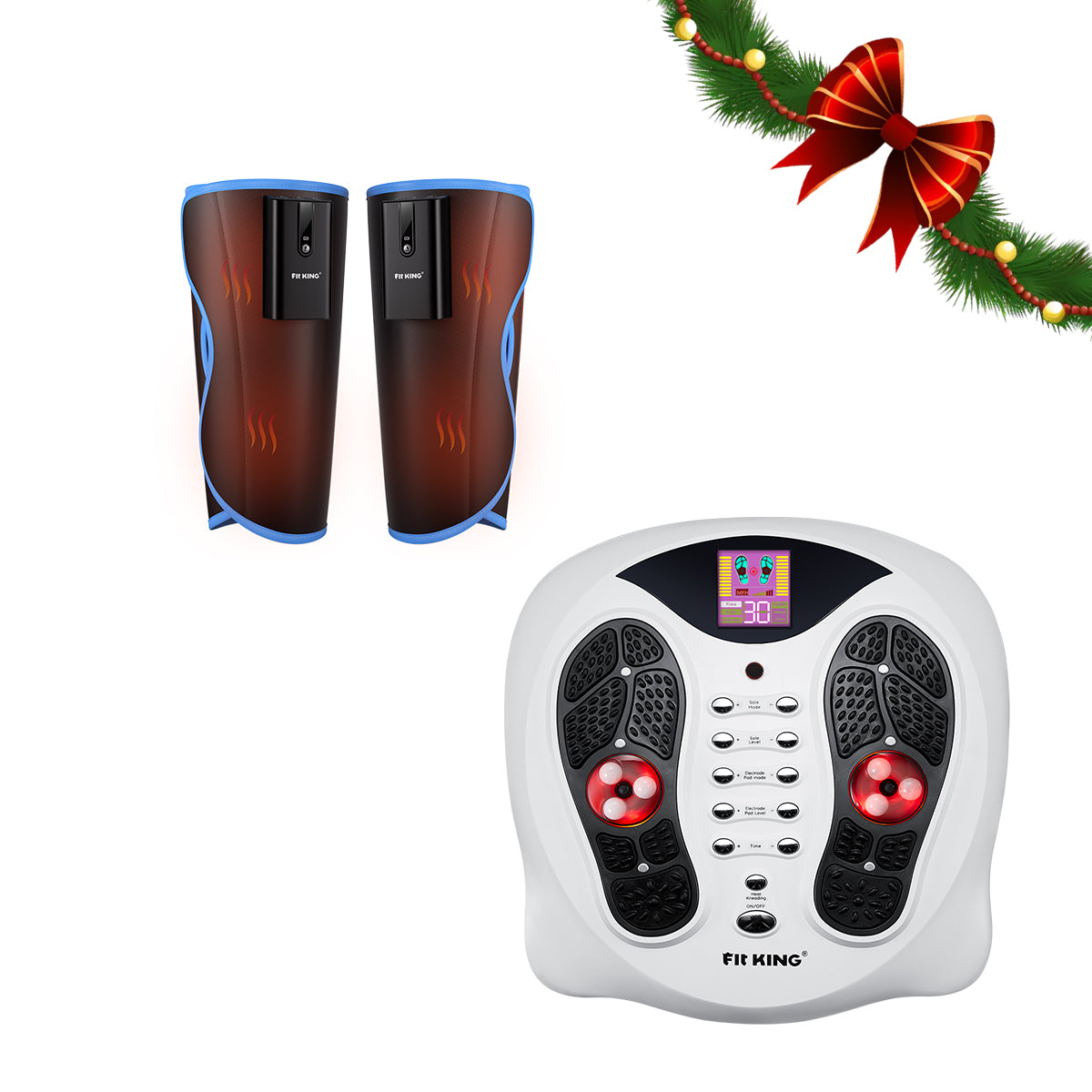 FIT KING Heated & EMS Foot Stimulator FT-036F & Cordless Calf Massager with Heat FT-125A / 126A