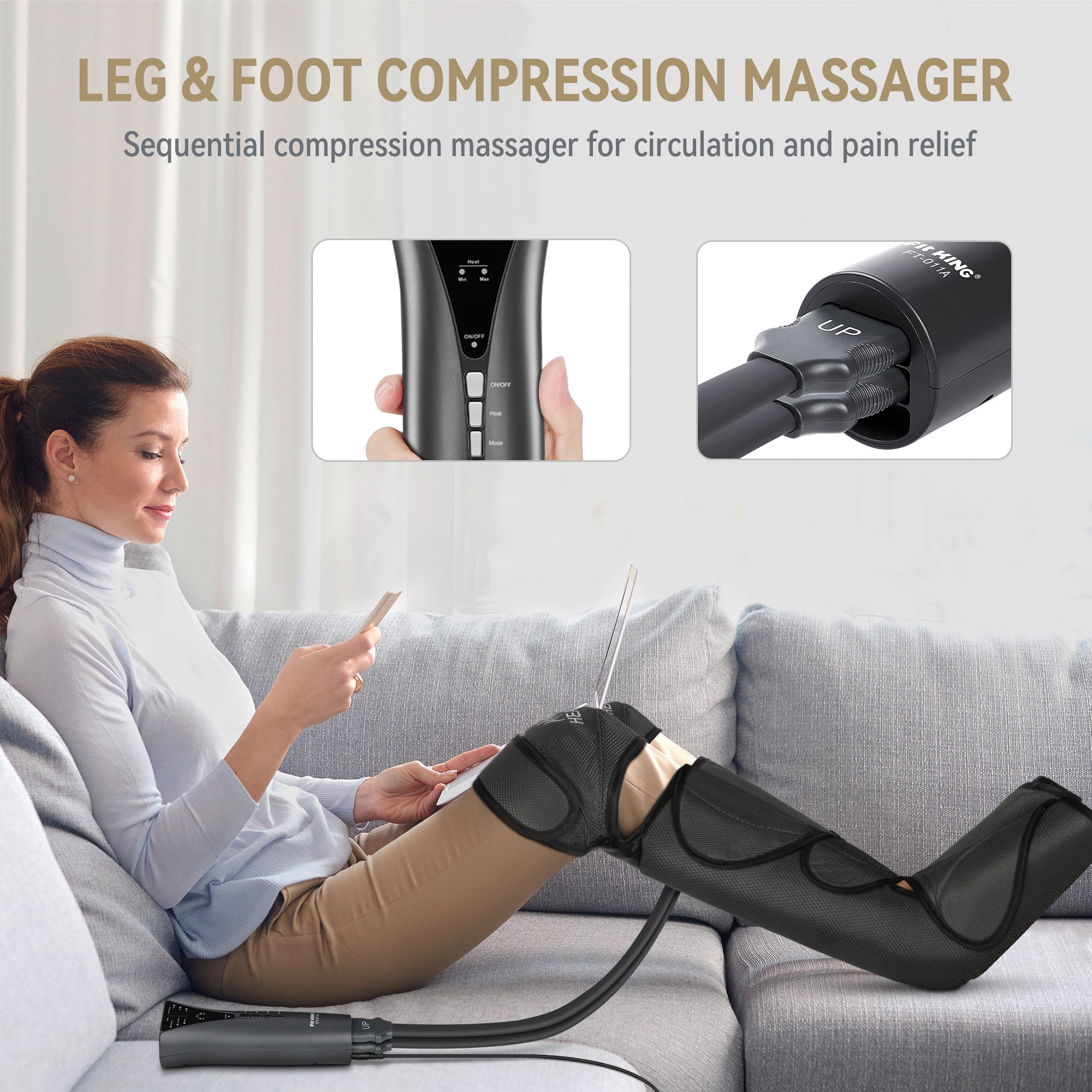 FIT KING Therapeutic Leg and Foot Massager with Knee Heat | FT-011A