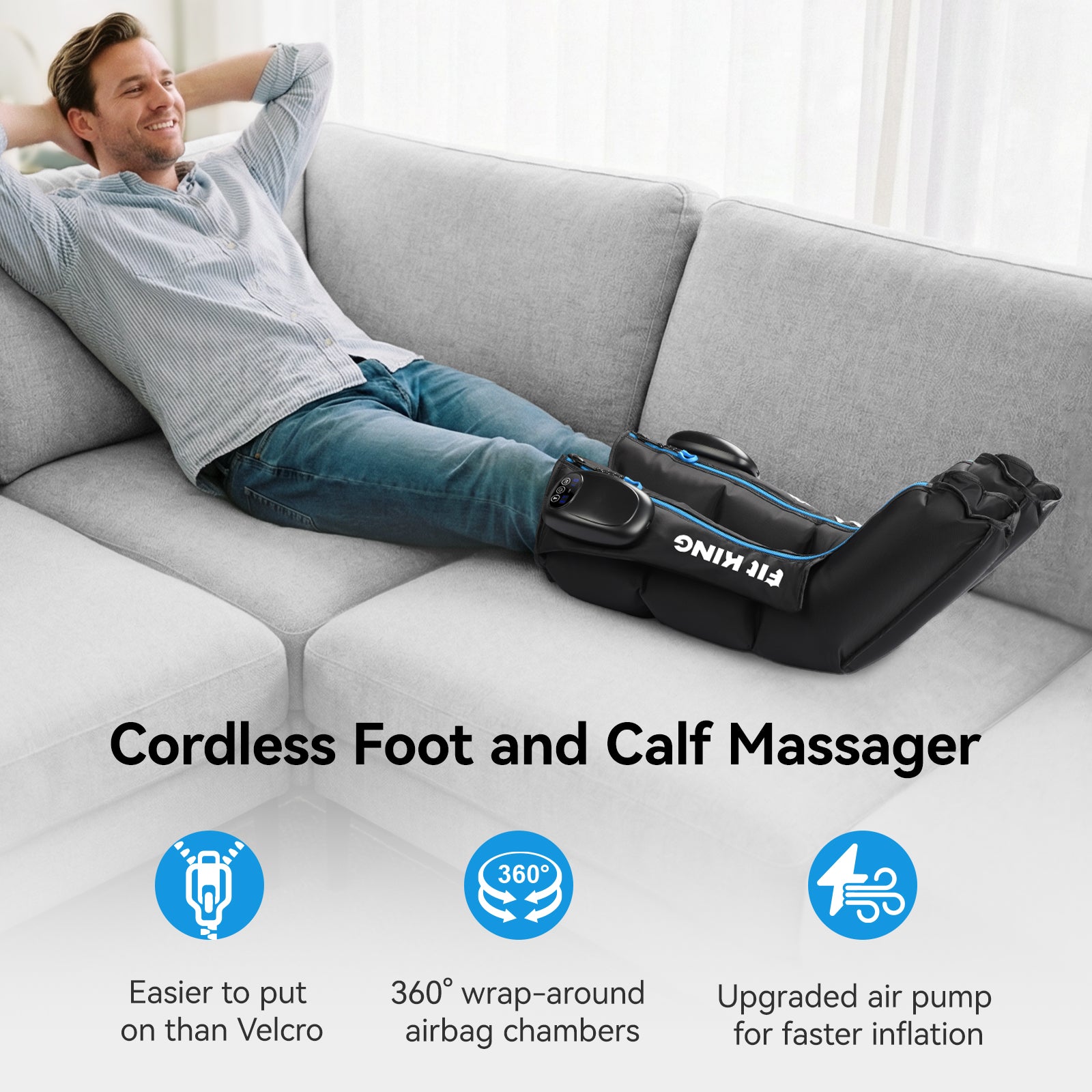 FIT KING Cordless Foot & Calf Compression Massage Boots | FT-133A