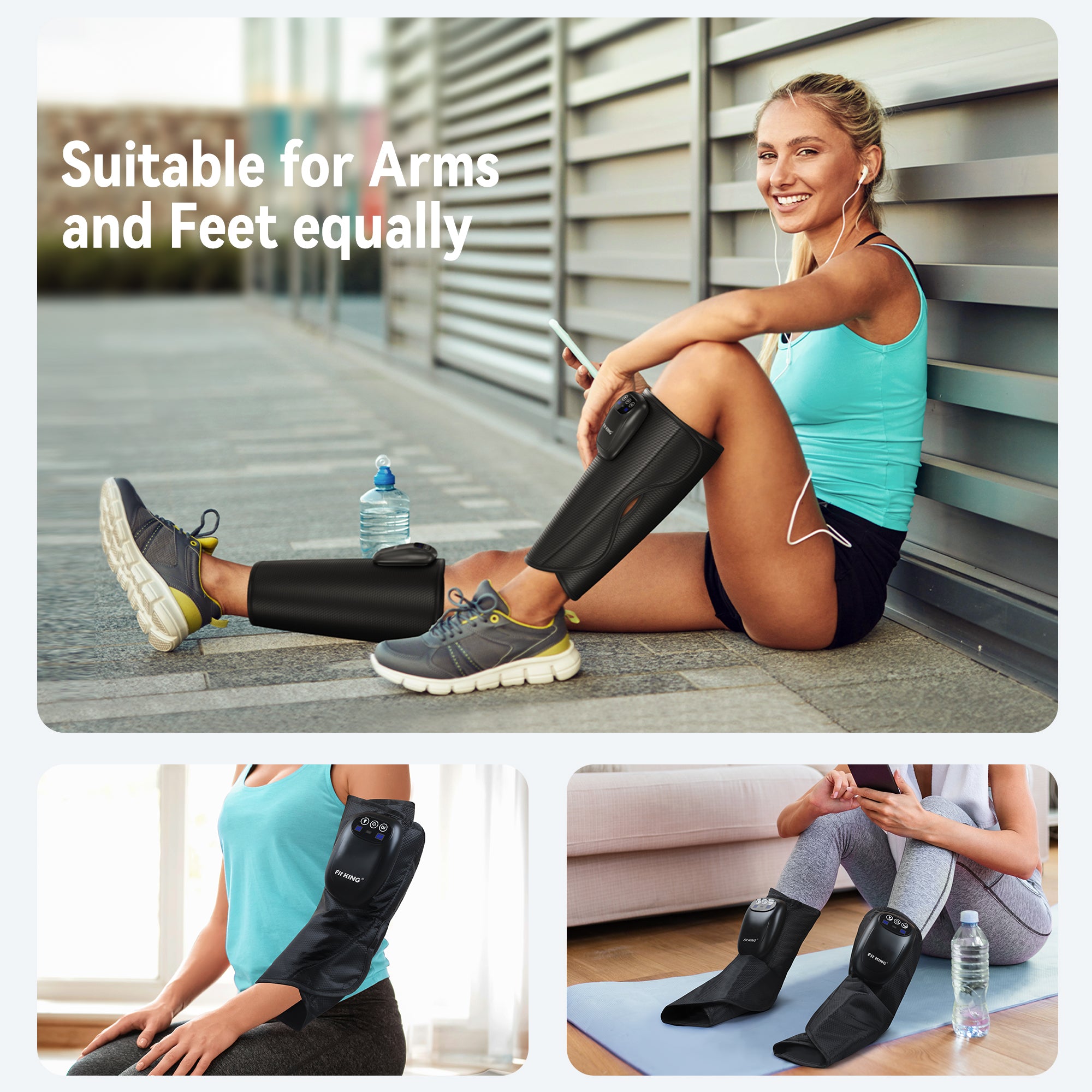 FIT KING Cordless Leg Massager, Calf Massager for Circulation with 3 Modes 3 Intensities for On-the-Go Relief FSA/HSA Eligible